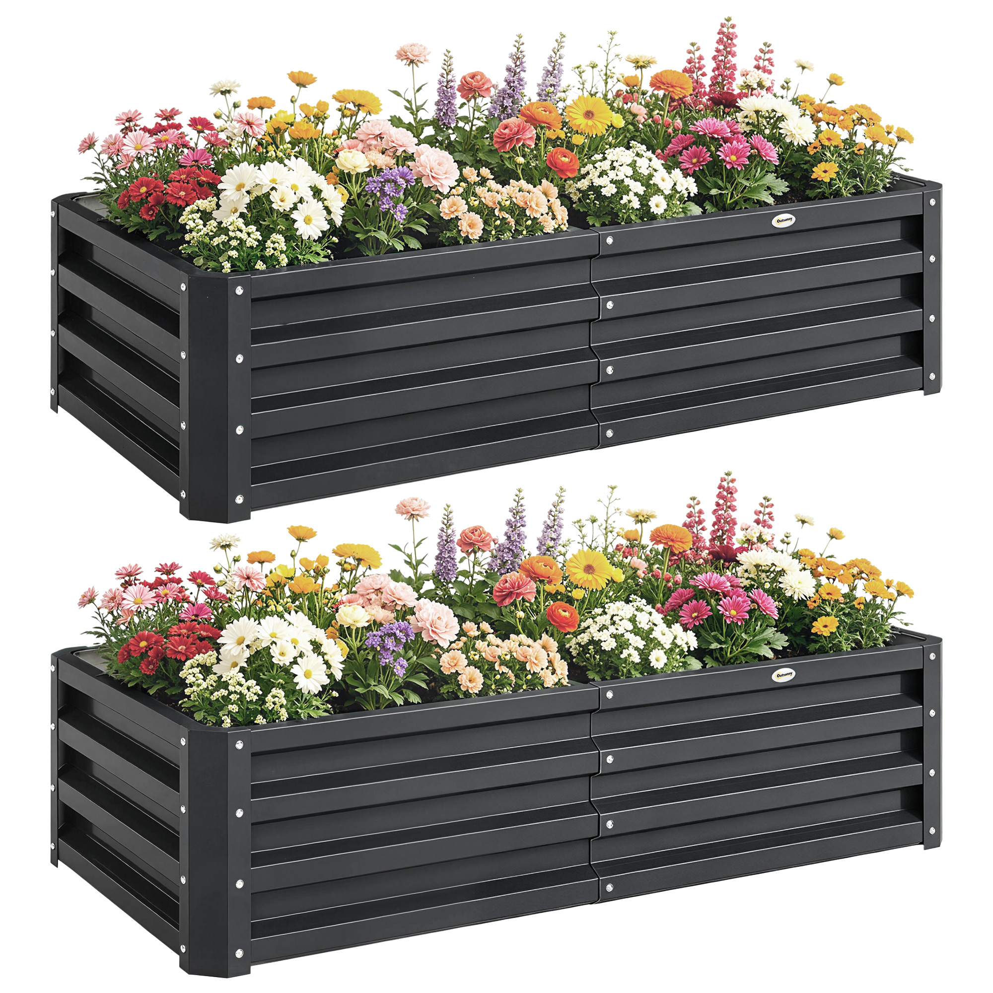Set of 2 Raised Beds for Garden, Galvanised Outdoor Planters for Herbs Vegetables, Use for Patio Balcony, Grey (Drop Shipping Only, Not for Amazon)