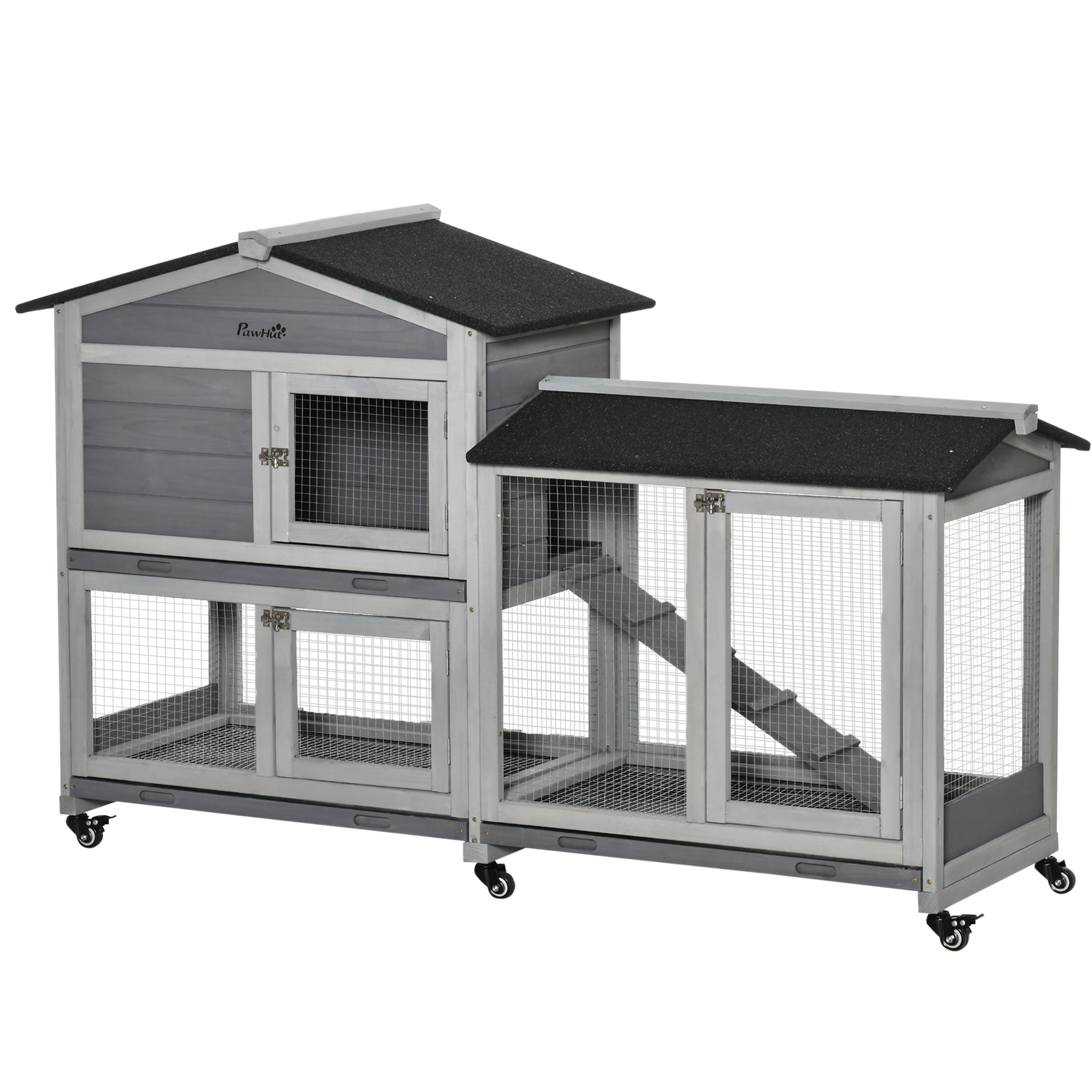 Wooden Rabbit Hutch, Guinea Pig Cage, with Wheels, Run, Slide-Out Tray, Ramp (Drop Shipping Only, Not for Amazon)