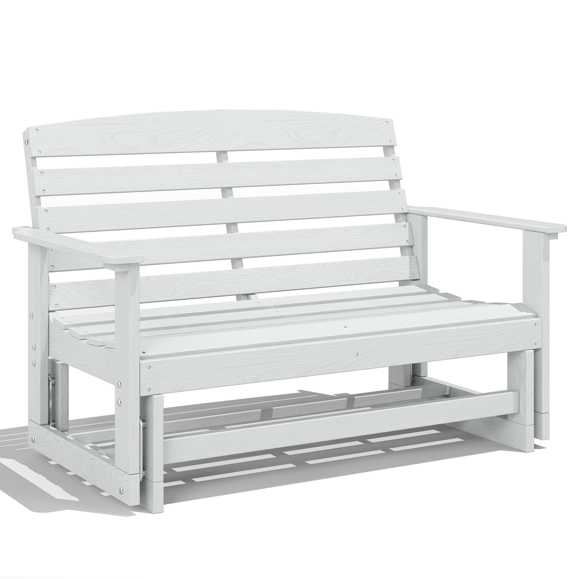 Patio Glider Bench w/ HDPE Slatted Double Rocking Chair, Distressed White (Drop Shipping Only, Not for Amazon)