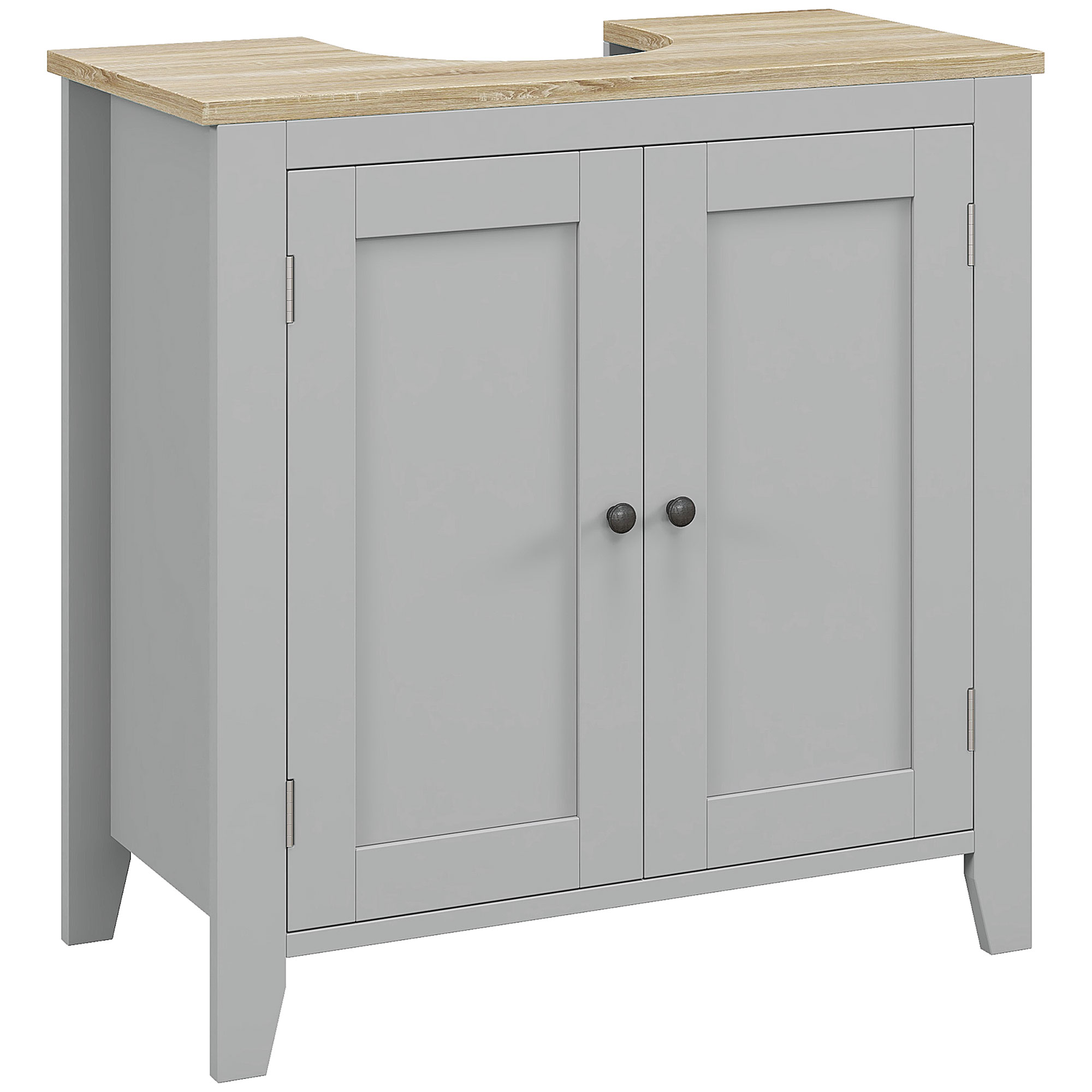 Under Sink Cabinet, Bathroom Sink Cabinet with 2 Doors, Pedestal Under Sink Design, Freestanding Bathroom Cupboard with Adjustable Shelf, Grey (Drop Shipping Only, Not for Amazon)