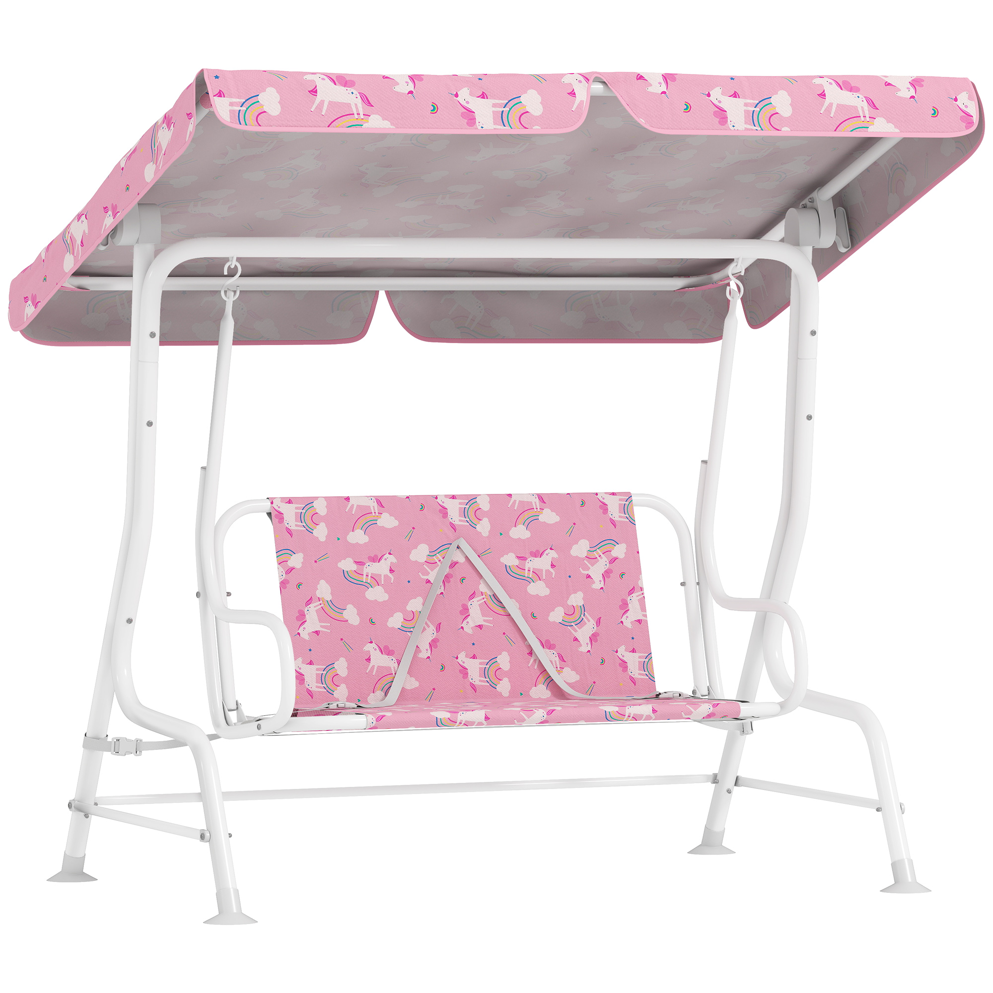 Kids Porch Swing, 2-Seater Patio Swing Bench Hammock with Seat Belts, Adjustable Canopy for Garden, Pink (Drop Shipping Only, Not for Amazon)