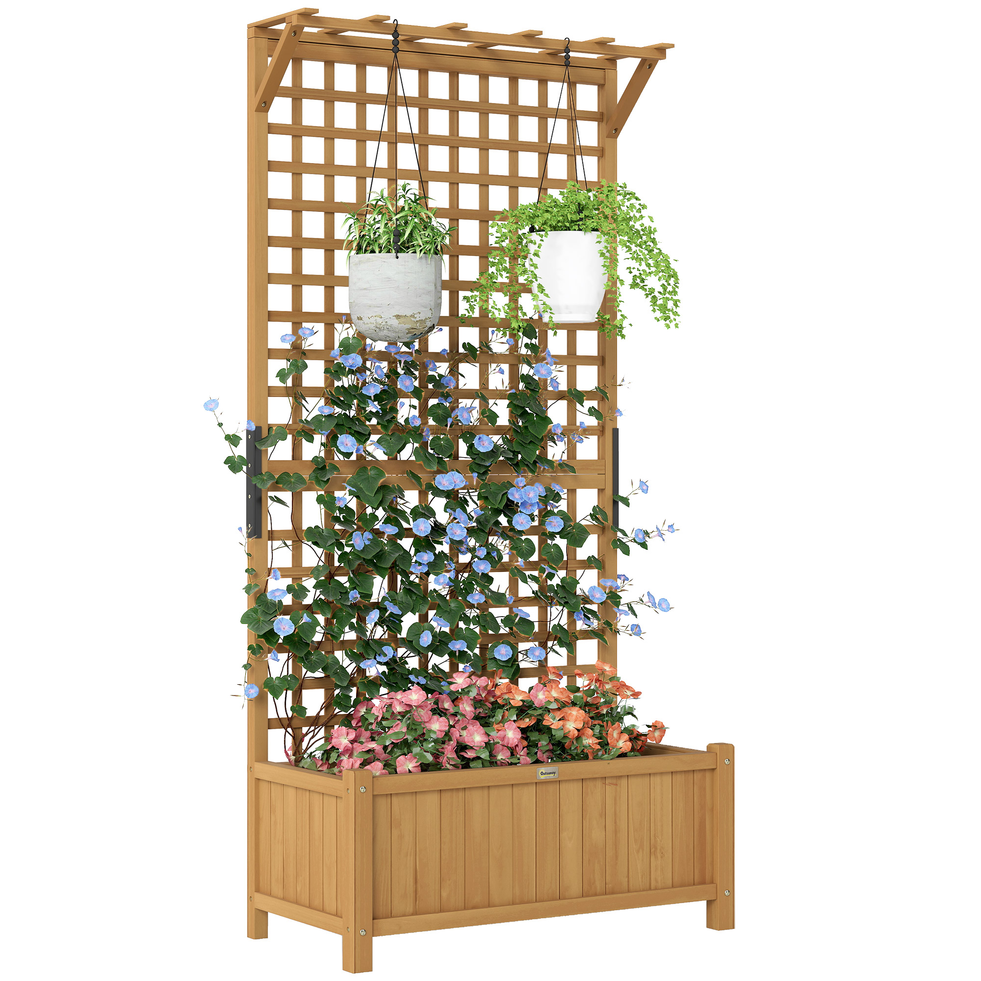 Raised Bed with Drainage Holes, Wood Planter with Trellis for Climbing Plants to Grow Vegetables, Flowers, Yellow (Drop Shipping Only, Not for Amazon)