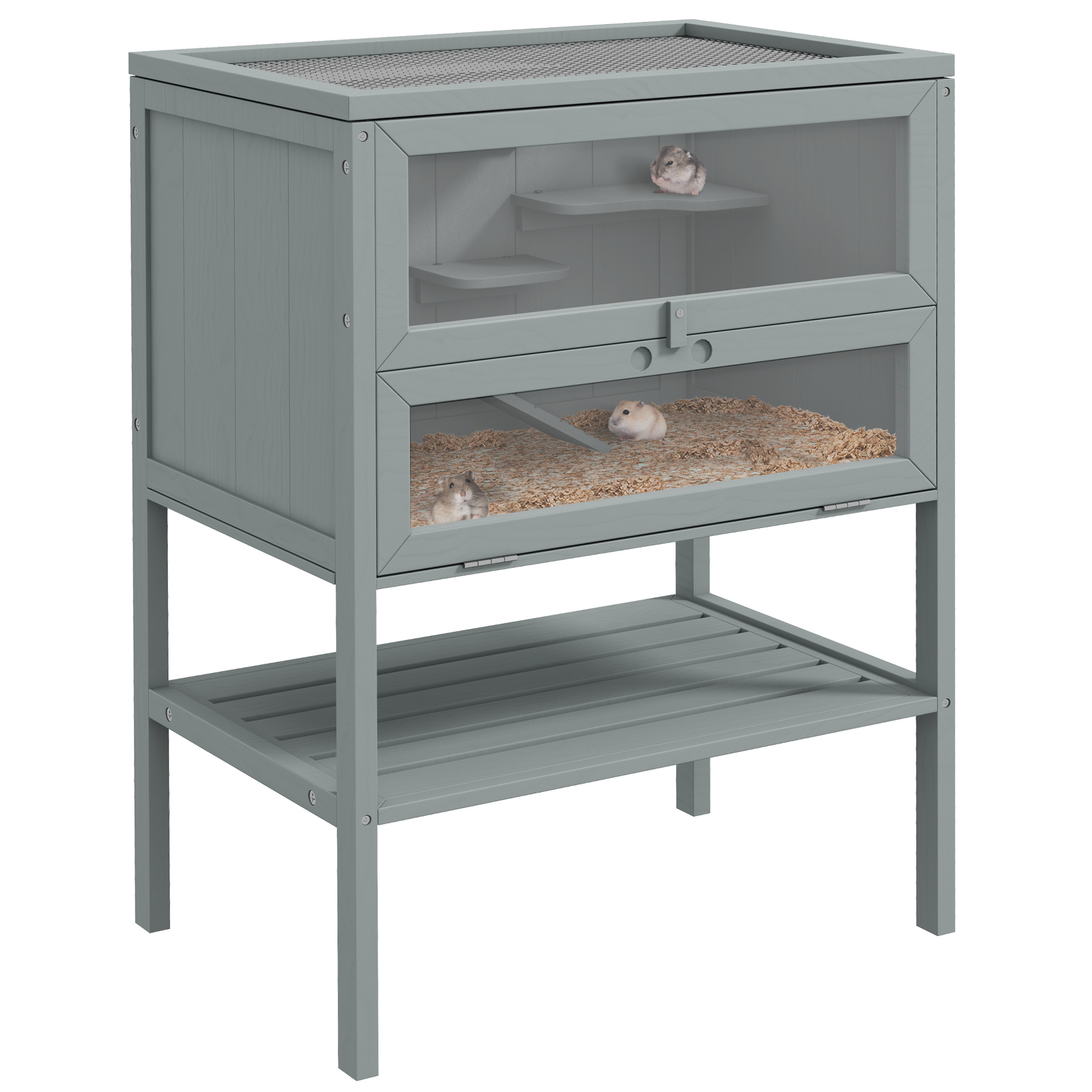 Wooden Hamster Cage 3 Tier House w/ Storage Shelf, Openable Top for Gerbils, Grey (Drop Shipping Only, Not for Amazon)