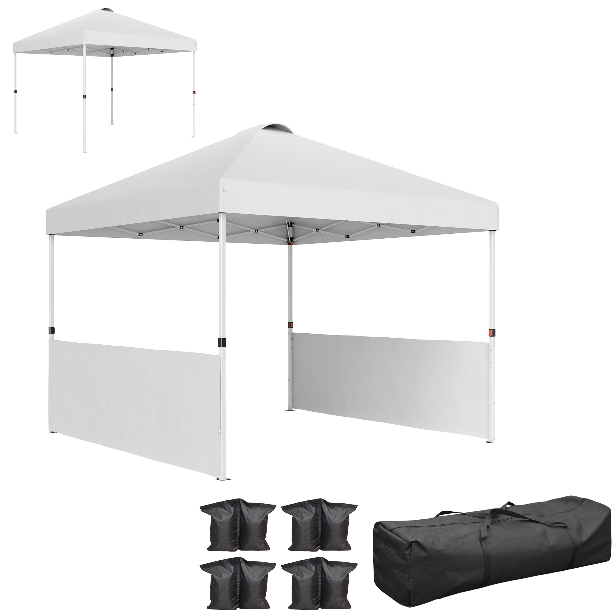 10' x 10' Pop Up Canopy Tent with 2 Half Sidewalls, UV50+ Instant Sun Shelter with Wheeled Carry Bag, White (Drop Shipping Only, Not for Amazon)