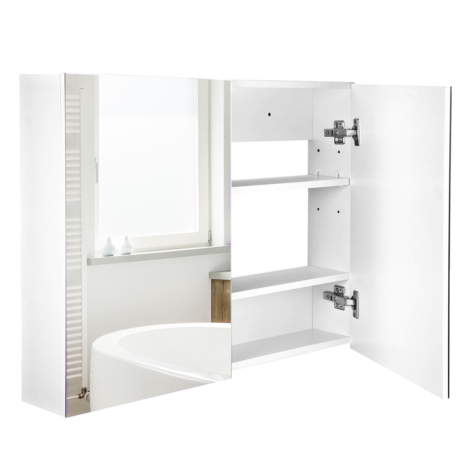 80 x 15 cm Double Door Bathroom Mirror Cabinet - White (Drop Shipping Only, Not for Amazon)