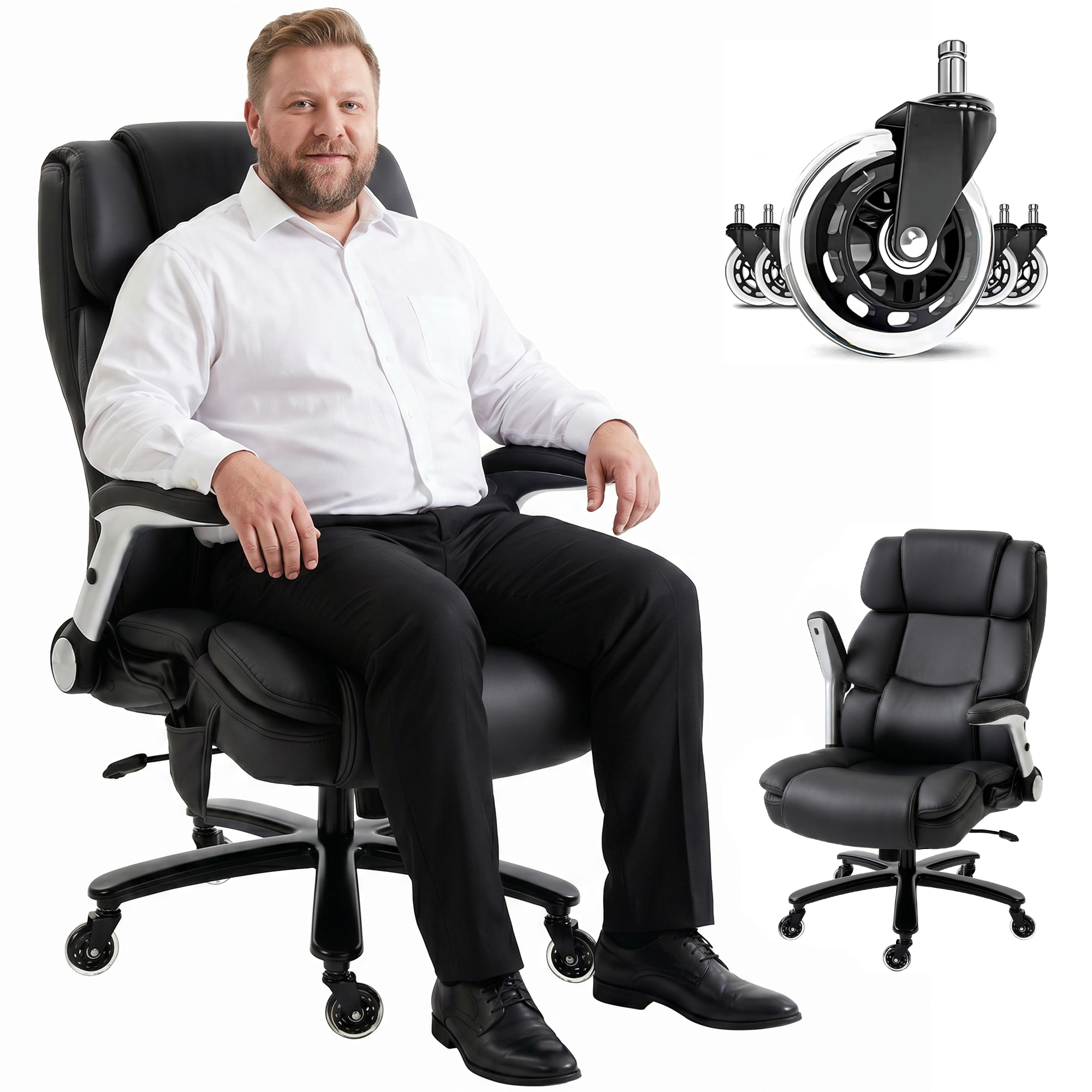 Ergonomic Office Chair with Inflatable Adjustable Lumbar Support, 400 Lbs Heavy Duty High Back Desk Chair, Black (Drop Shipping Only, Not for Amazon)