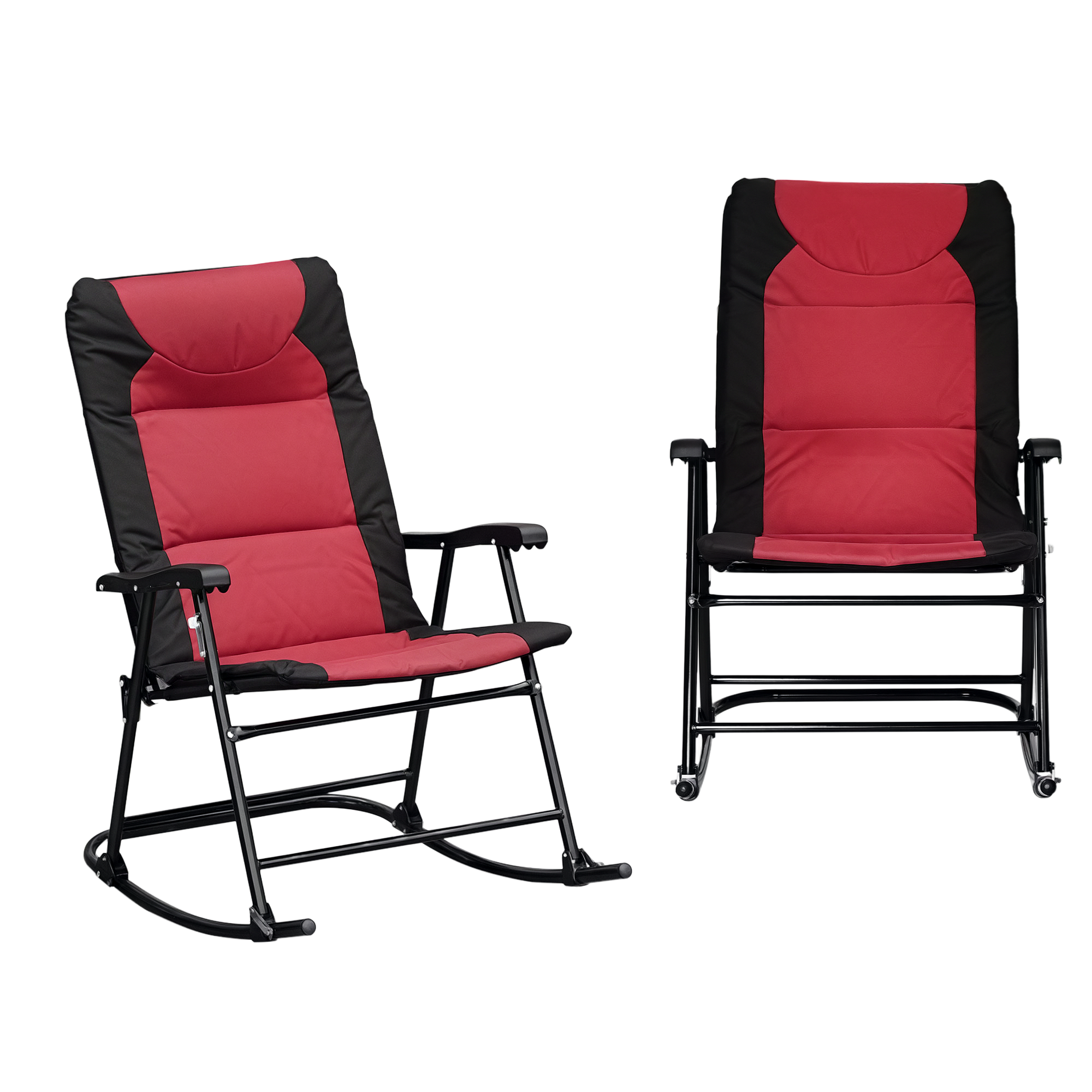 2 Piece Outdoor Patio Furniture Set with 2 Folding Padded Rocking Chairs, Bistro Style for Porch, Camping, Balcony, Red (Drop Shipping Only, Not for Amazon)