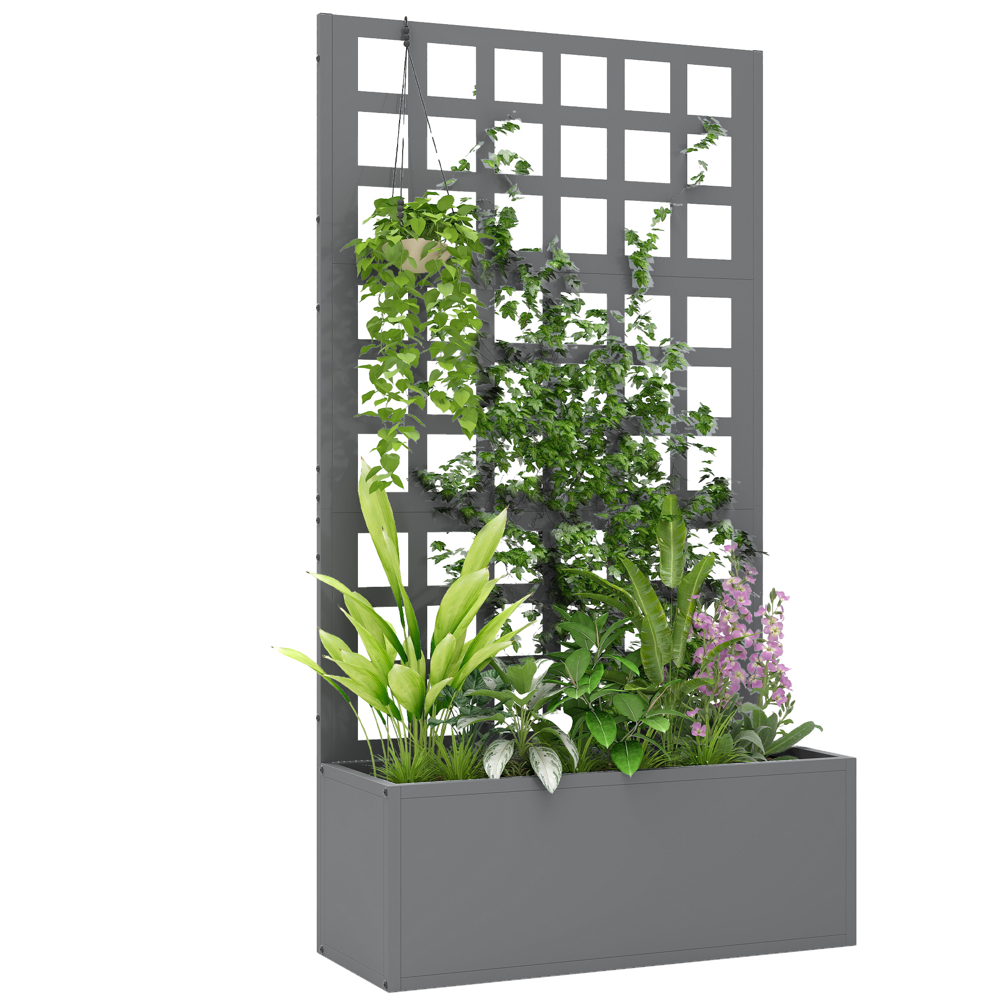 Galvanized Raised Garden Bed Planter Box with Trellis for Climbing Plants, Vegetable, Vines, 24