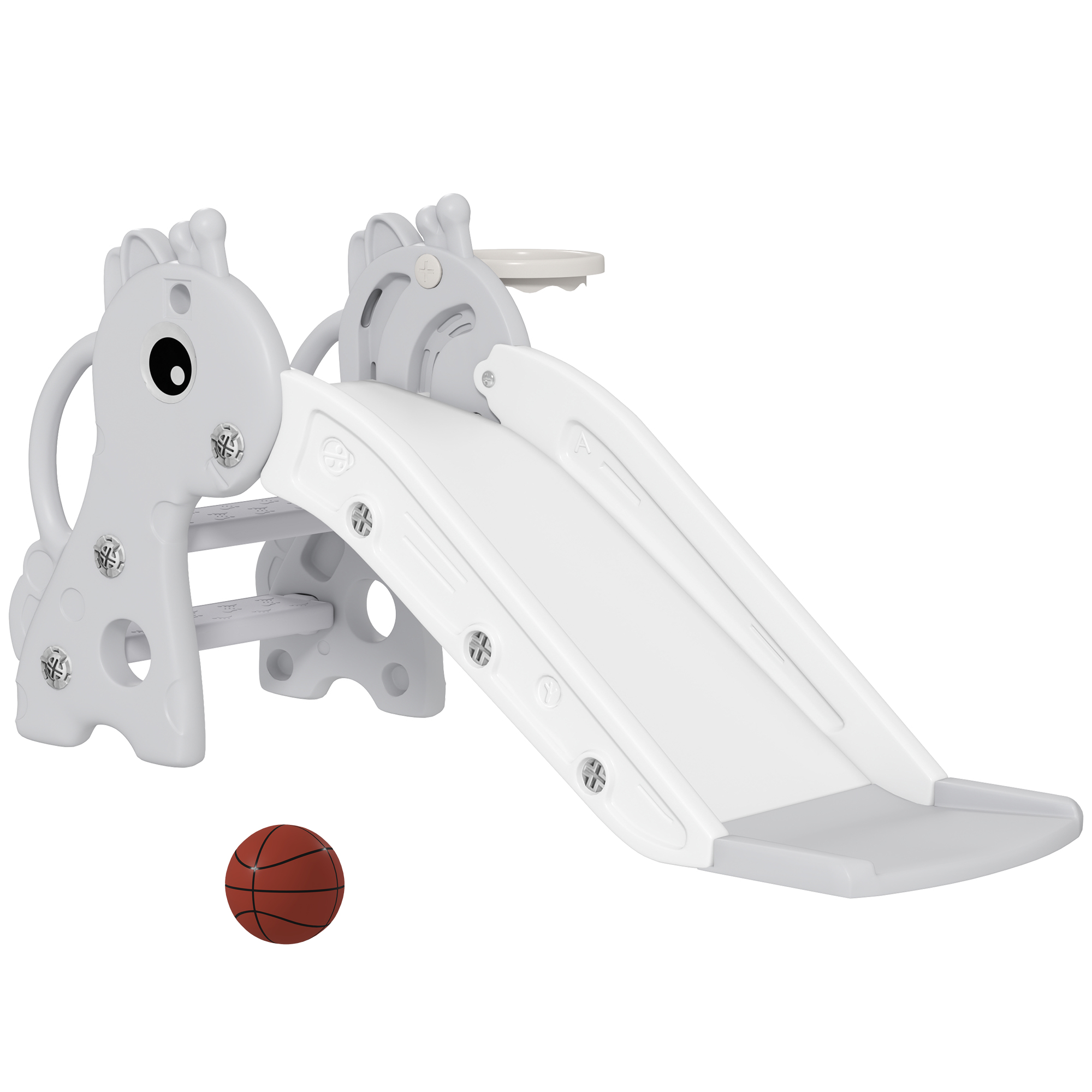 3 in 1 Kids Slide with Climber, Basketball Hoop and Ball, Giraffe Shape Climber Slide for Indoor Kids Age 1-3, Grey (Drop Shipping Only, Not for Amazon)