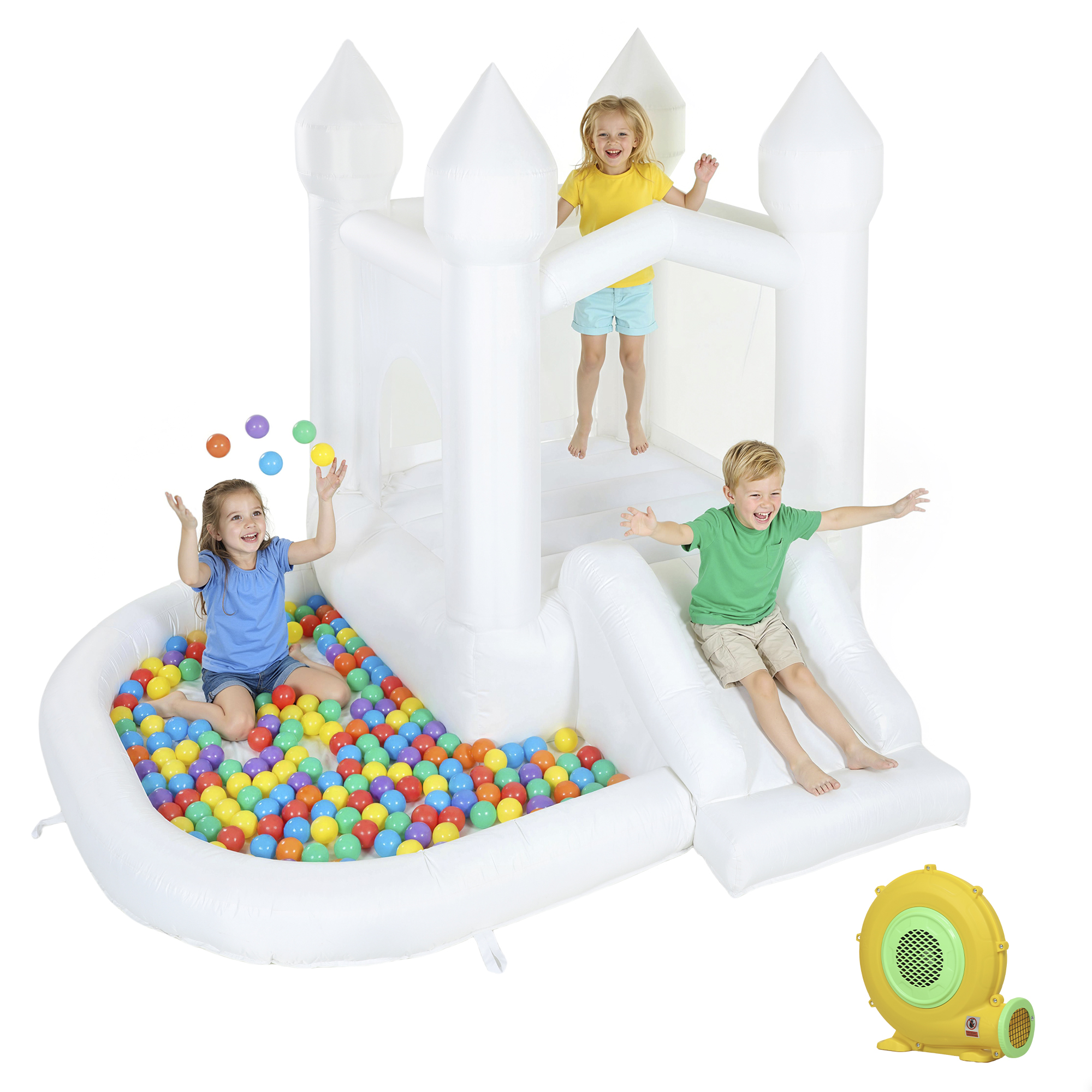 Inflatable Bounce House, 3-in-1 White Castle Bouncy House with Slide, Ball Pit and 370W Blower for Kids Ages 3-8, White (Drop Shipping Only, Not for Amazon)