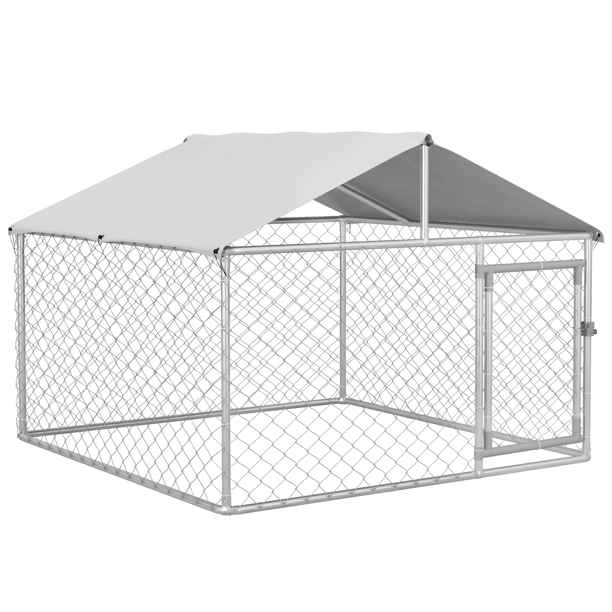6.6' x 6.6' x 4.9' Dog Kennel Outdoor for Small Medium Dogs with Waterproof Roof, Silver (Drop Shipping Only, Not for Amazon)