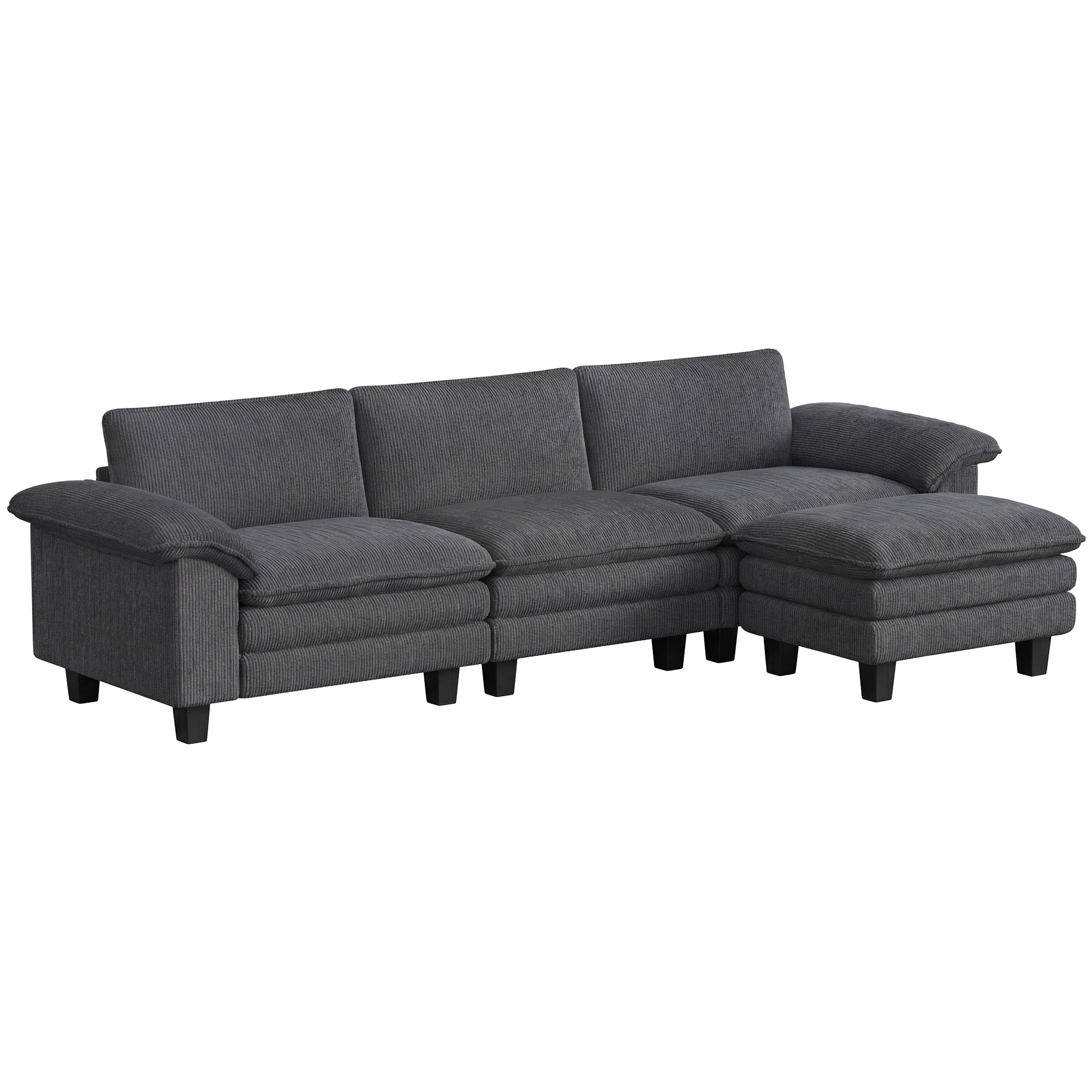 Sectional Sofa, L Shaped Couch with Deep Seat, Movable Ottoman and Pillow-top Armrests, Beige (Drop Shipping Only, Not for Amazon)