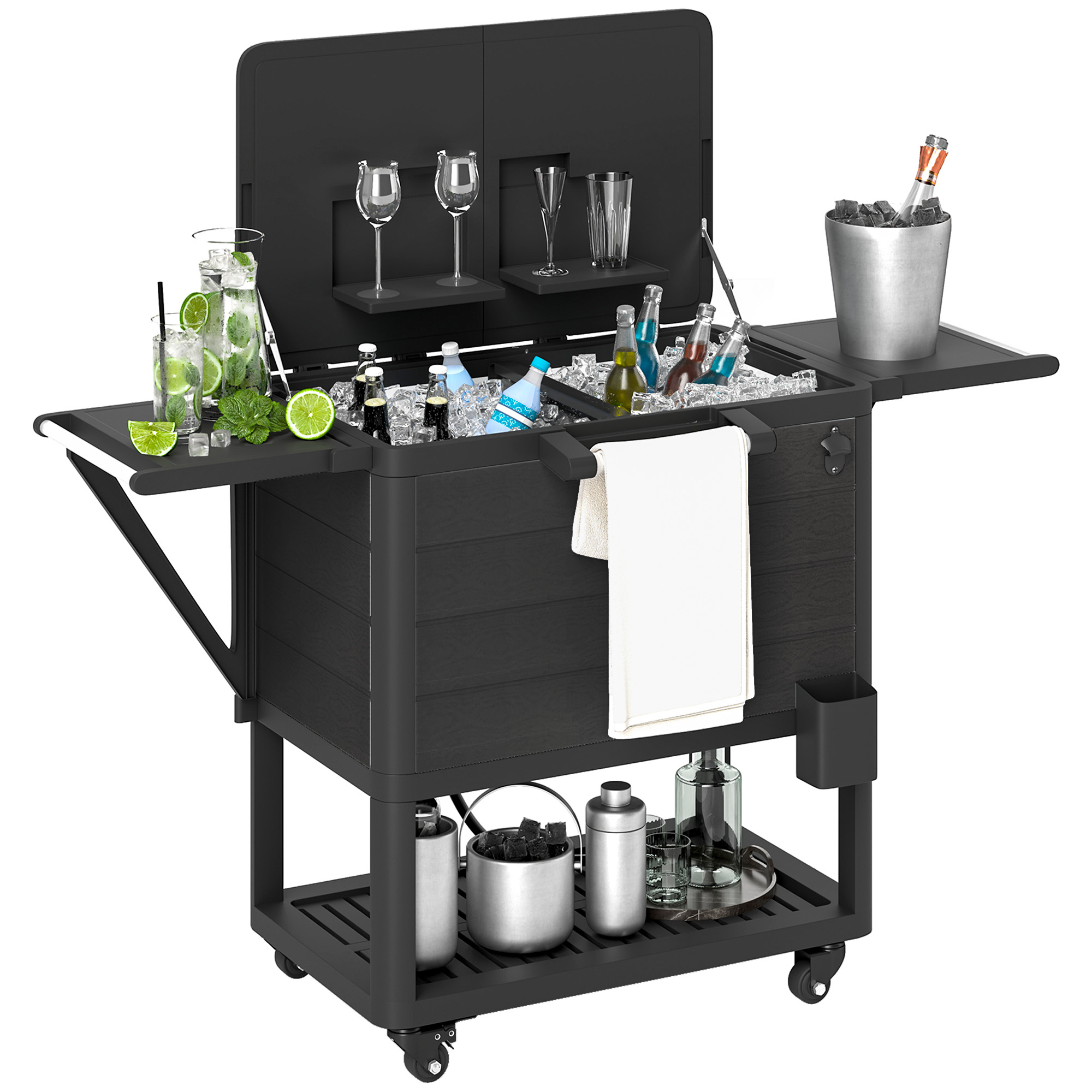 104 Quart Large Capacity Outdoor Cooler Cart, Patio Rolling Ice Chest with Bottle Opener Shelves Wheels, Gray (Drop Shipping Only, Not for Amazon)