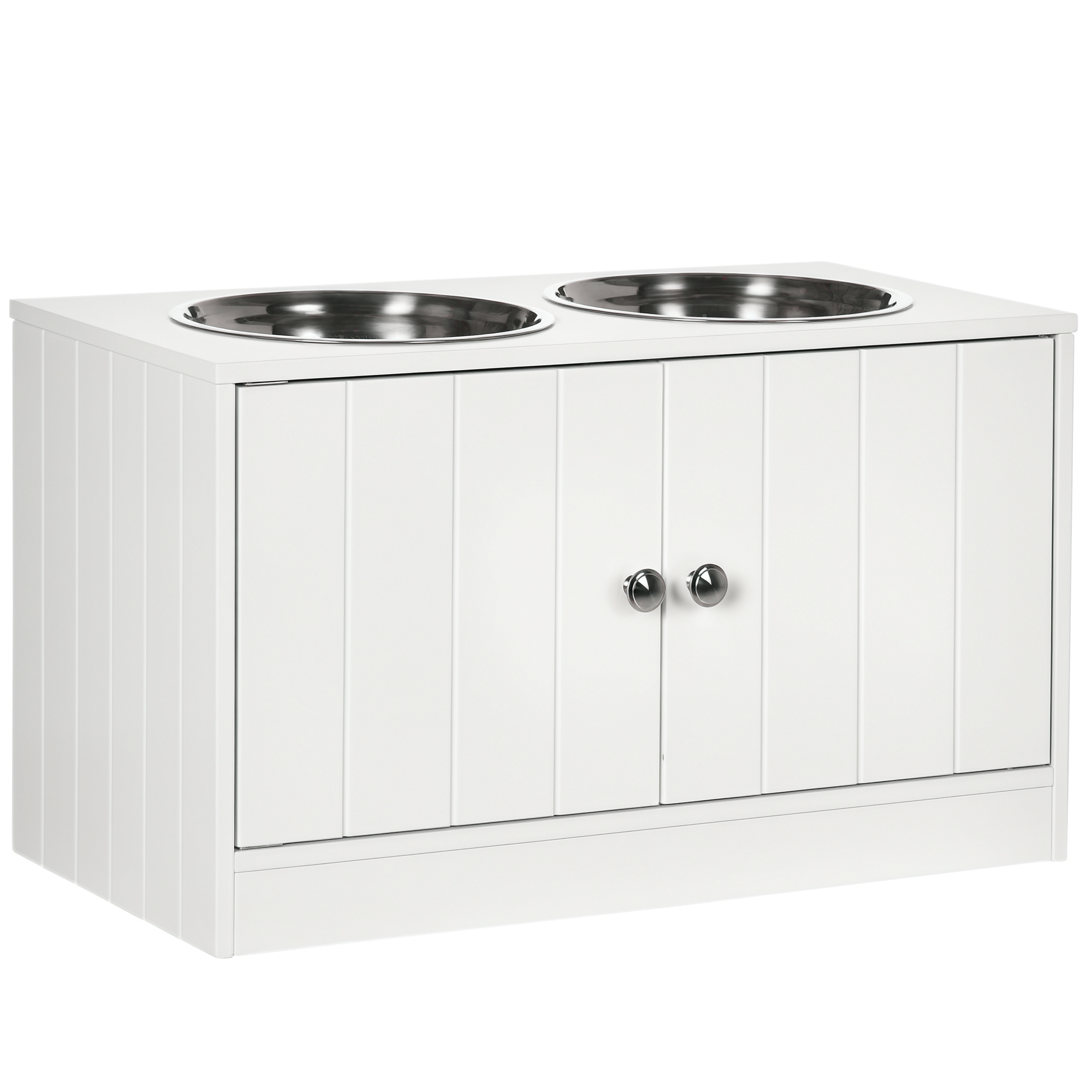 Raised Pet Feeder, with Two Bowls, Storage - White (Drop Shipping Only, Not for Amazon)