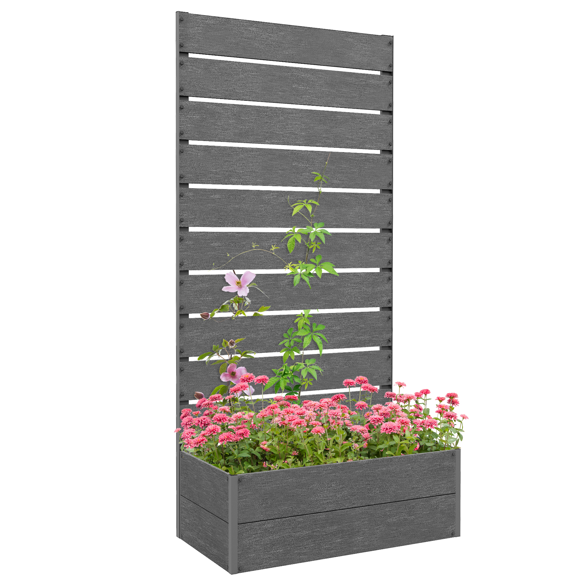34 x 69.5cm Garden Planter Box, with Back Trellis, Black (Drop Shipping Only, Not for Amazon)