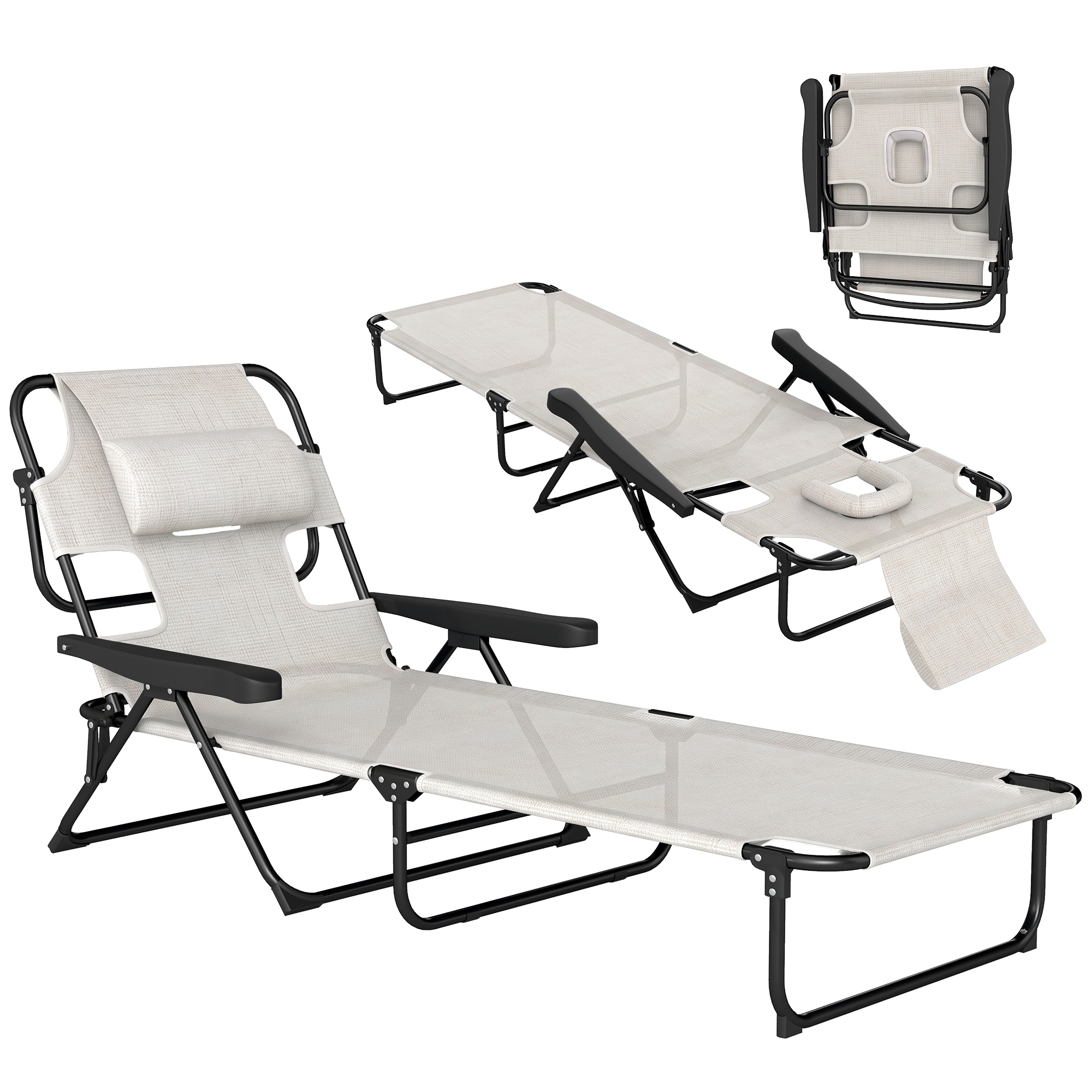 Folding Lounge Chair w/ Reclining Back, Cream White (Drop Shipping Only, Not for Amazon)