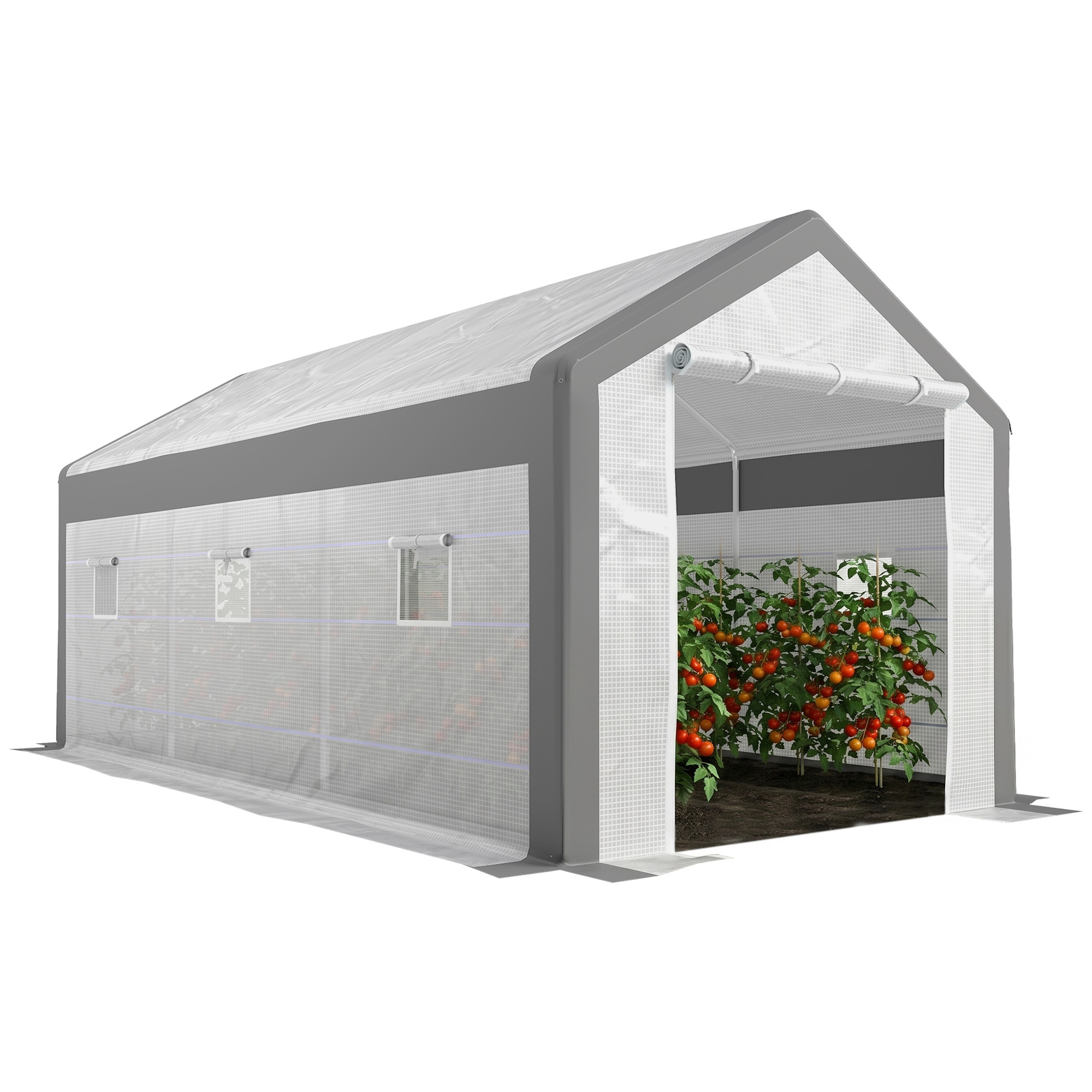 20' x 10' x 9' Walk-In Greenhouse, Outdoor Gardening Canopy with Roll-up Windows, Zippered Doors, Weather Cover, White (Drop Shipping Only, Not for Amazon)