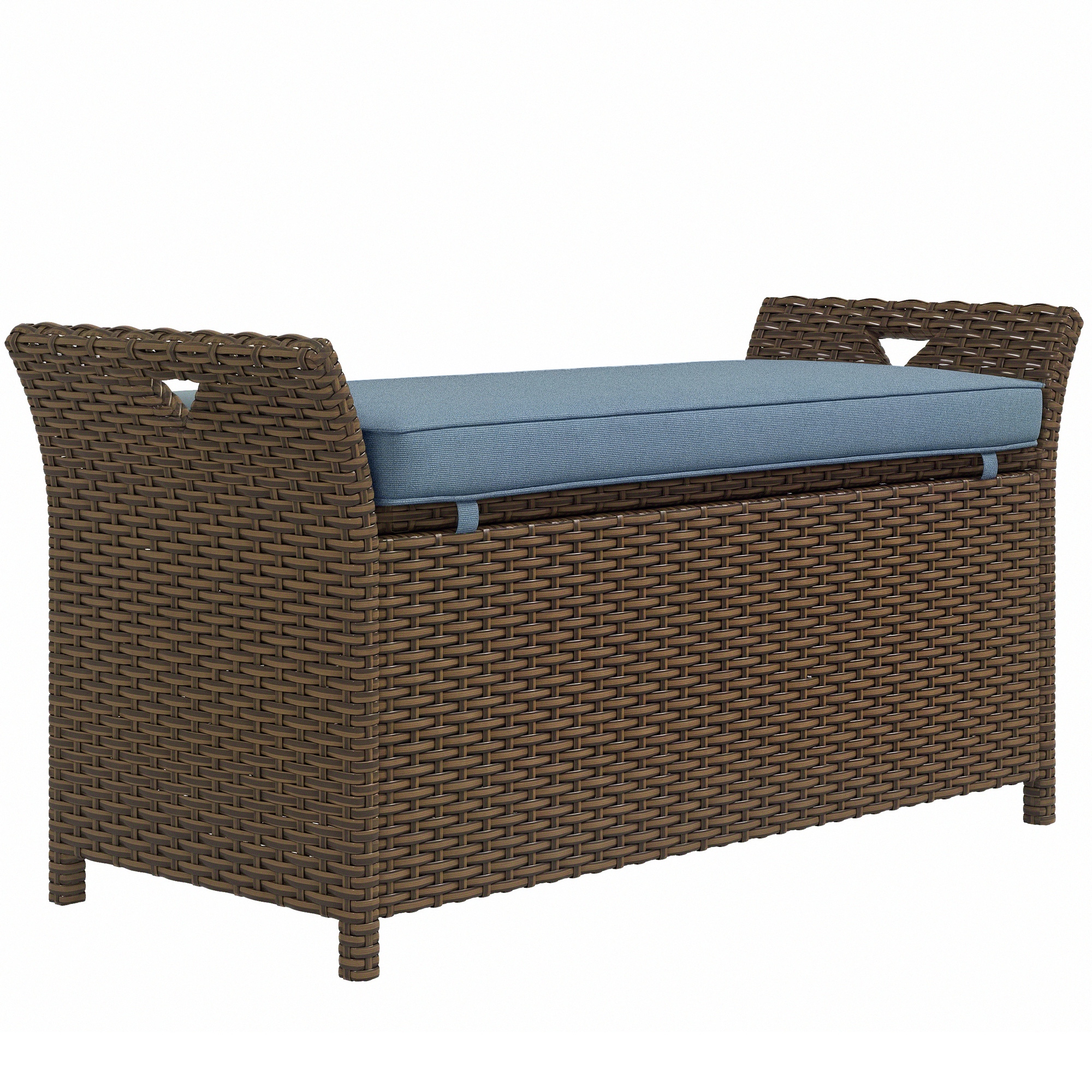Outdoor Patio Wicker Storage Bench, 2-In-1 Rattan Patio Furniture, 29 Gal Storage Box w/ Cushion, Dark Blue (Drop Shipping Only, Not for Amazon)