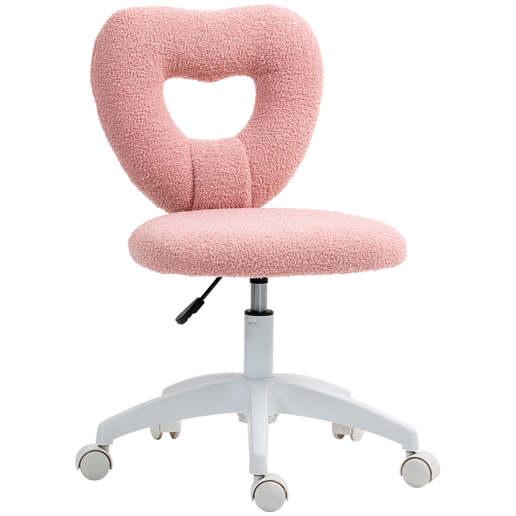 Armless Computer Desk Chair, Office Task Chair, Teddy Fleece Heart Makeup Vanity Chair with Swivel Wheels, Pink (Drop Shipping Only, Not for Amazon)