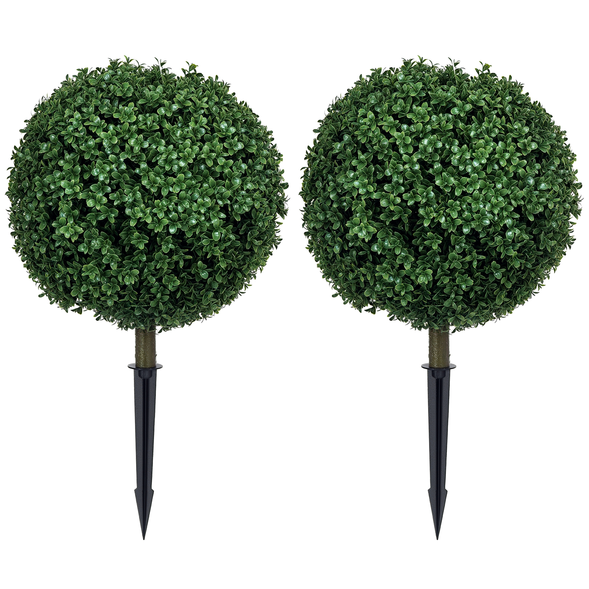 Artificial Boxwood Trees w/ Ground Stake, Set of 2 Ball Shaped Topiary Trees for Home Office & Living Room, UV Resistant (Drop Shipping Only, Not for Amazon)