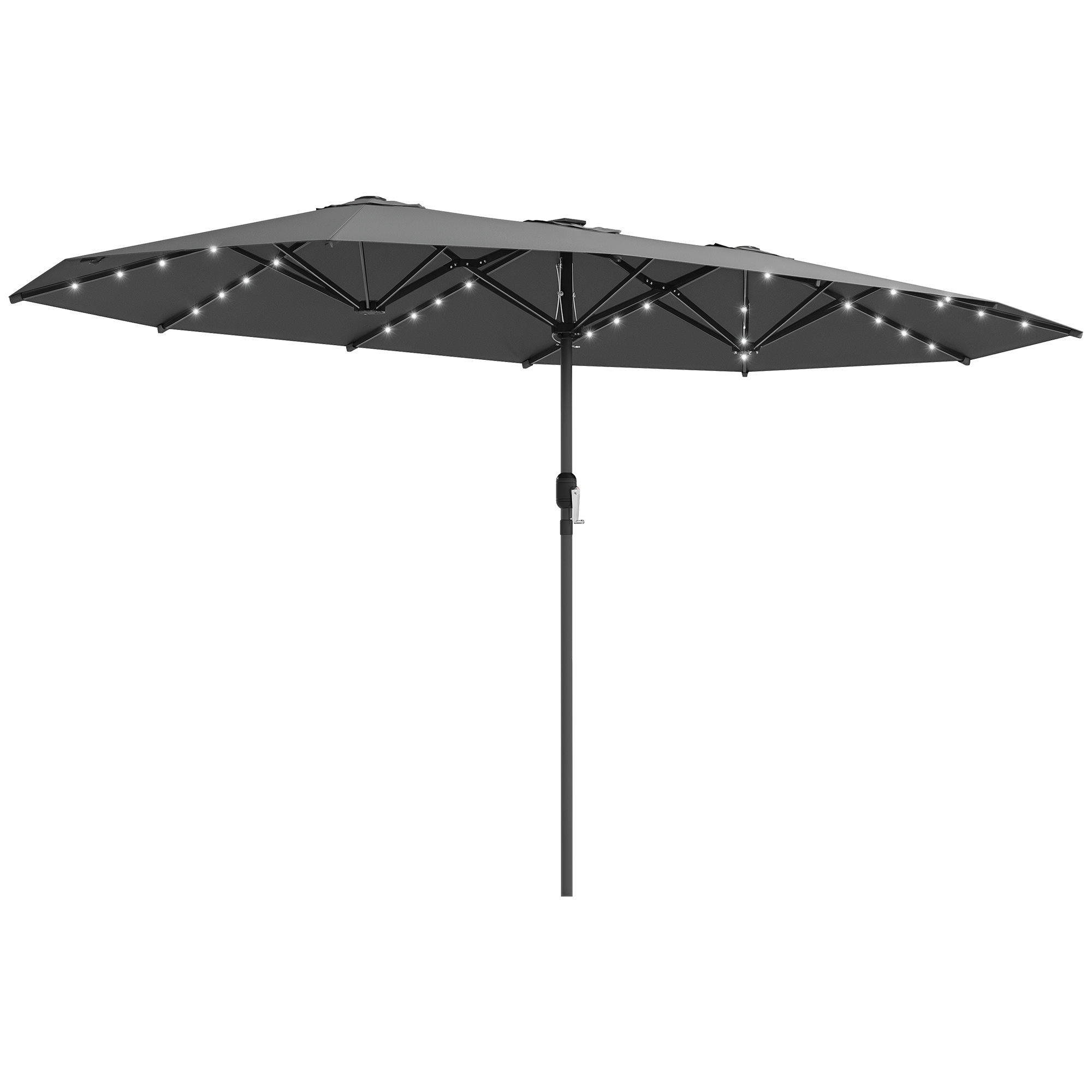 Garden Parasol, Double-Sided Sun Umbrella with LED Solar Lights, Patio Parasol for Outdoor, Gray (Drop Shipping Only, Not for Amazon)