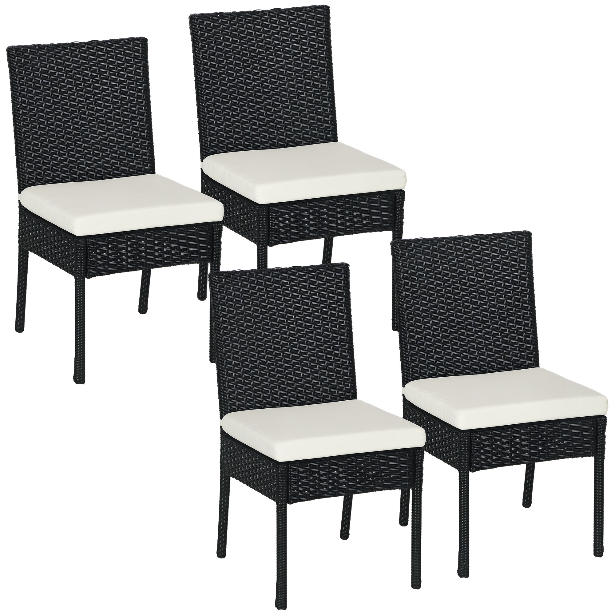 4 PE Rattan Outdoor Dining Chairs with Cushions, Patio Wicker Dining Chairs with Backrest, Brown (Drop Shipping Only, Not for Amazon)