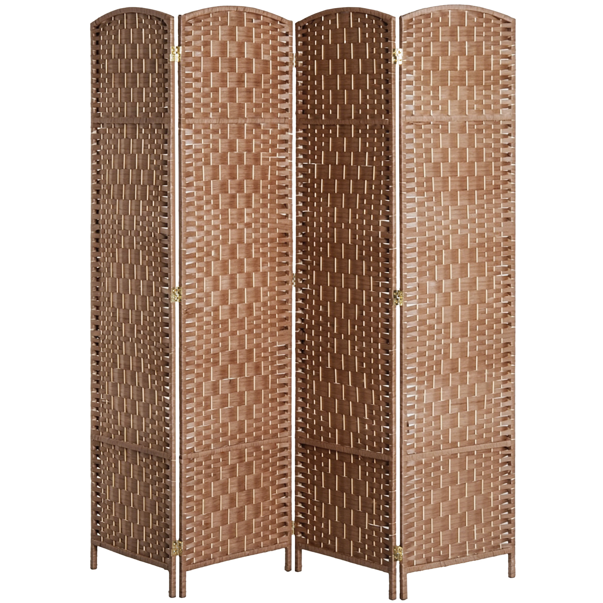 Room Divider 4 Panel, 6FT Tall Folding Privacy Screen, Freestanding Hand-Woven Partition for Room Separation with 360° Hinges, Paper Rope Diamond Weave, Brown (Drop Shipping Only, Not for Amazon)