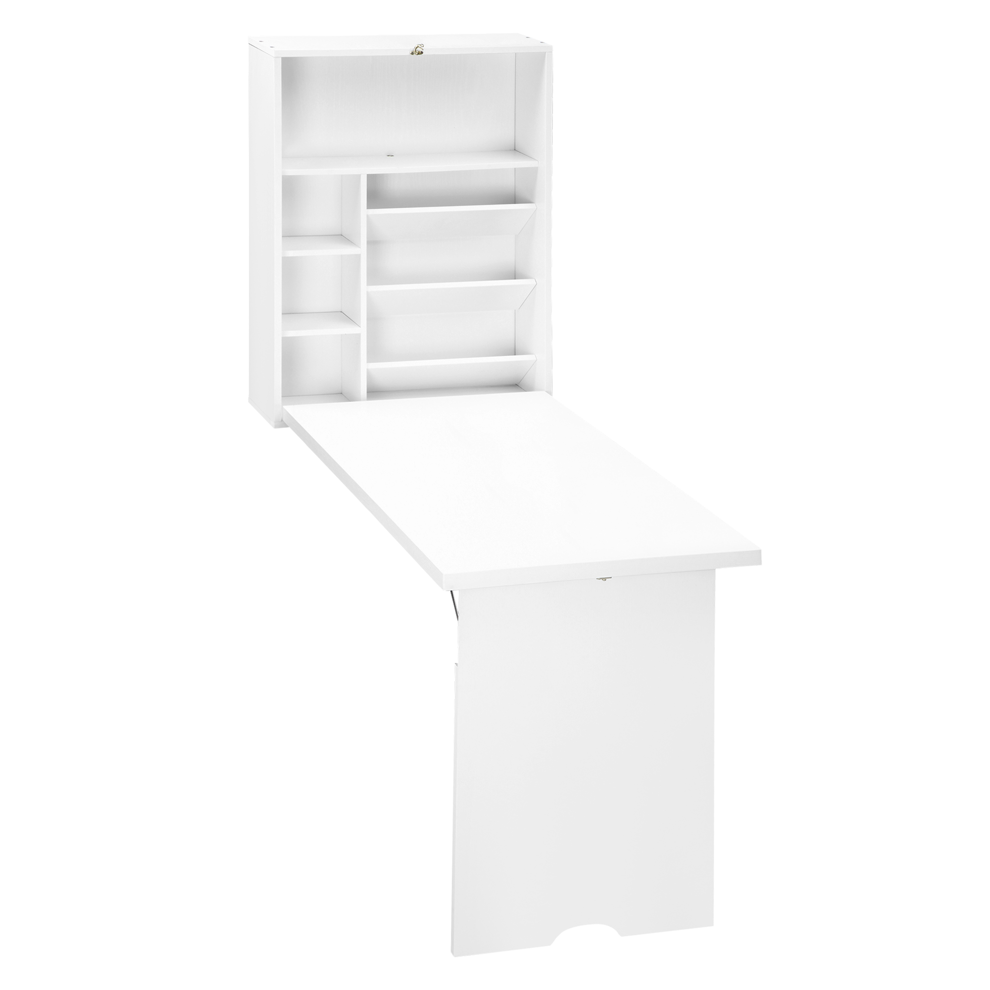 Wall Mounted Fold Out Convertible Desk, Multi-Function Floating Desk with Storage Shelf for Home Office, White (Drop Shipping Only, Not for Amazon)