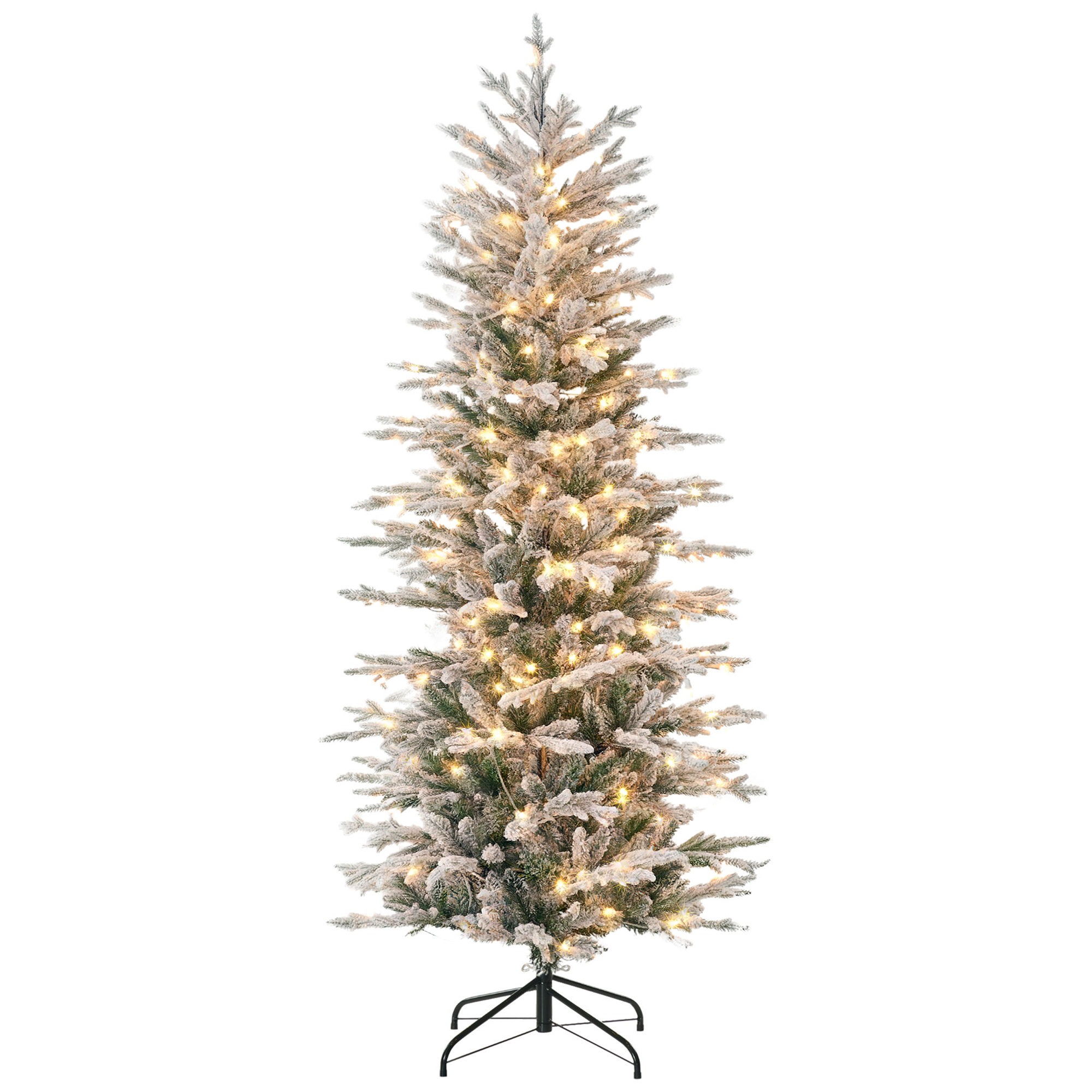 6' Pre Lit Artificial Flocked Christmas Trees, with Snow Branches, Warm Yellow Clear Lights, Auto Open, Extra Bulb (Drop Shipping Only, Not for Amazon)