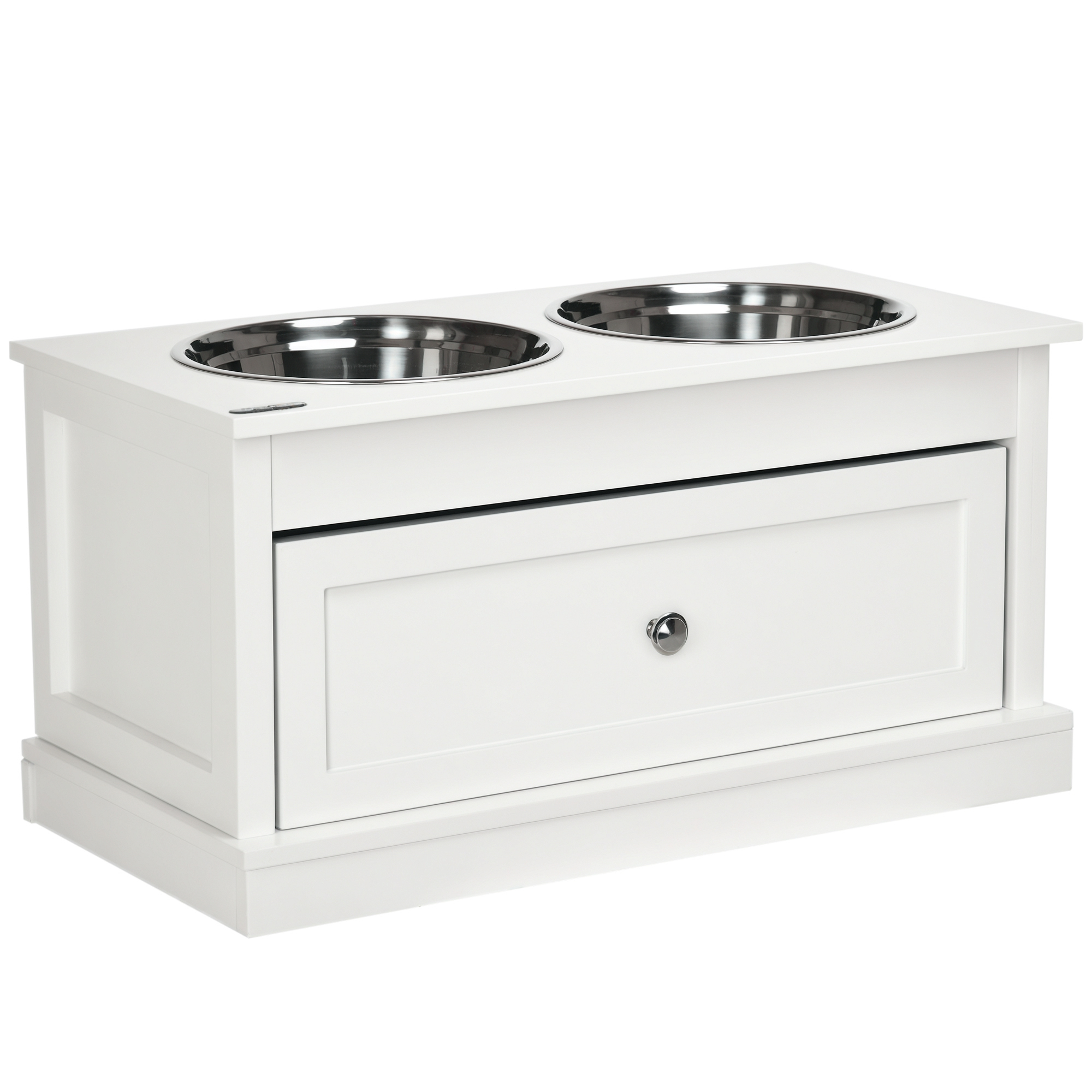 Large Elevated Dog Bowls with Storage Drawer Containing 11L Capacity, Raised Dog Bowl Stand Pet Food Bowl Dog Feeding Station, White (Drop Shipping Only, Not for Amazon)