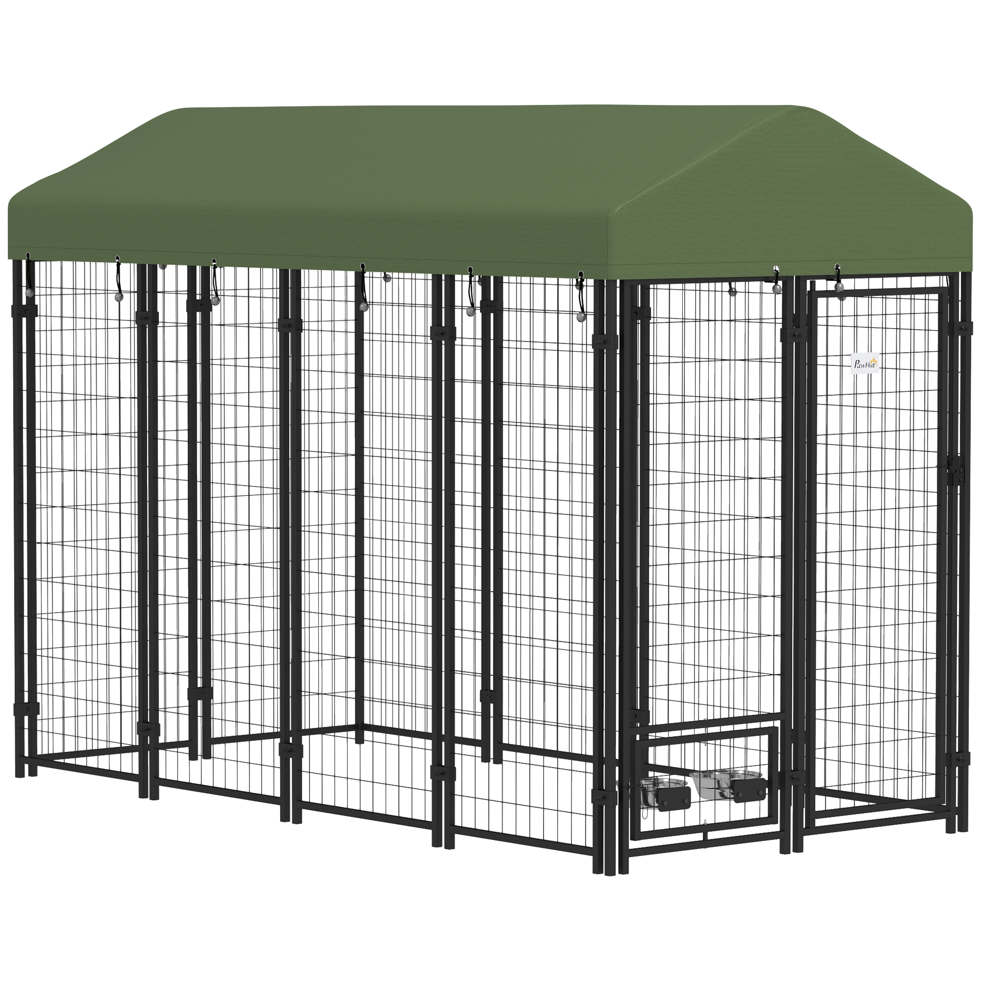 Outdoor Dog Kennel with Rotating Bowl Holders, Pet Playpen with Waterproof Cover, 8' x 4' x 6', Green (Drop Shipping Only, Not for Amazon)