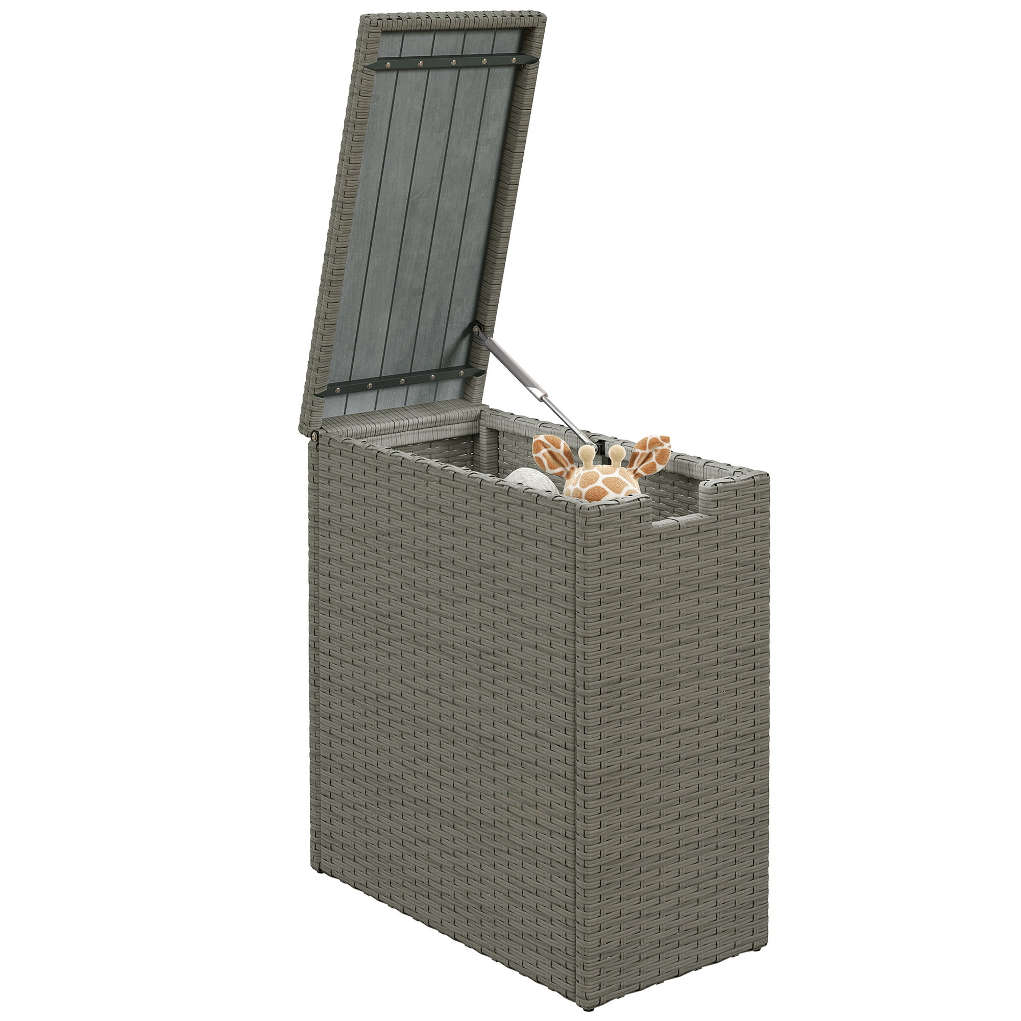 17-Gallon Small Deck Box, Wicker Outdoor Storage Box with Acacia Wood Top for Patio Cushions and Garden Tools, Gray (Drop Shipping Only, Not for Amazon)