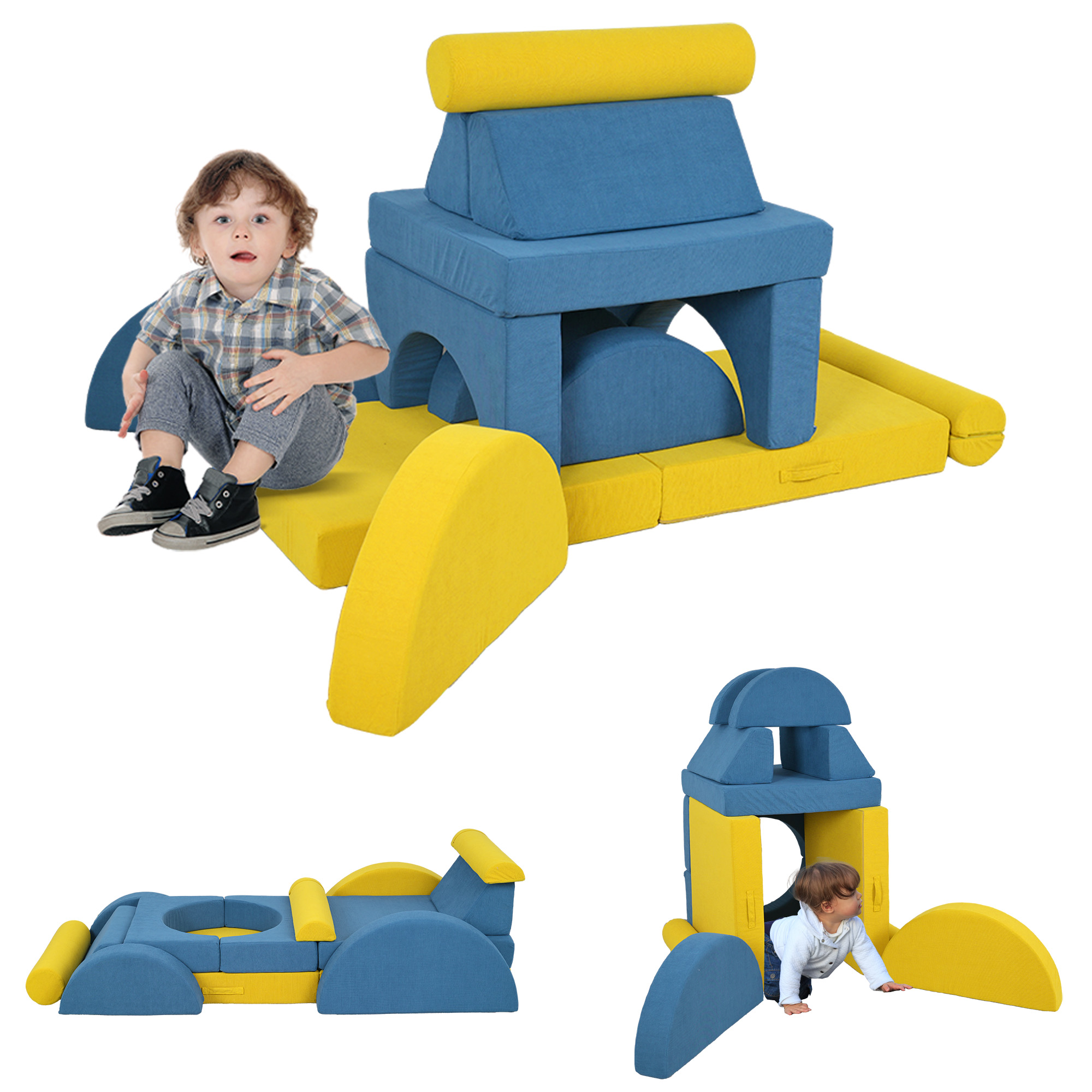 14 Pieces Foam Climbing Blocks for Toddlers, Indoor Climb and Crawl Activity Play Set, Yellow (Drop Shipping Only, Not for Amazon)