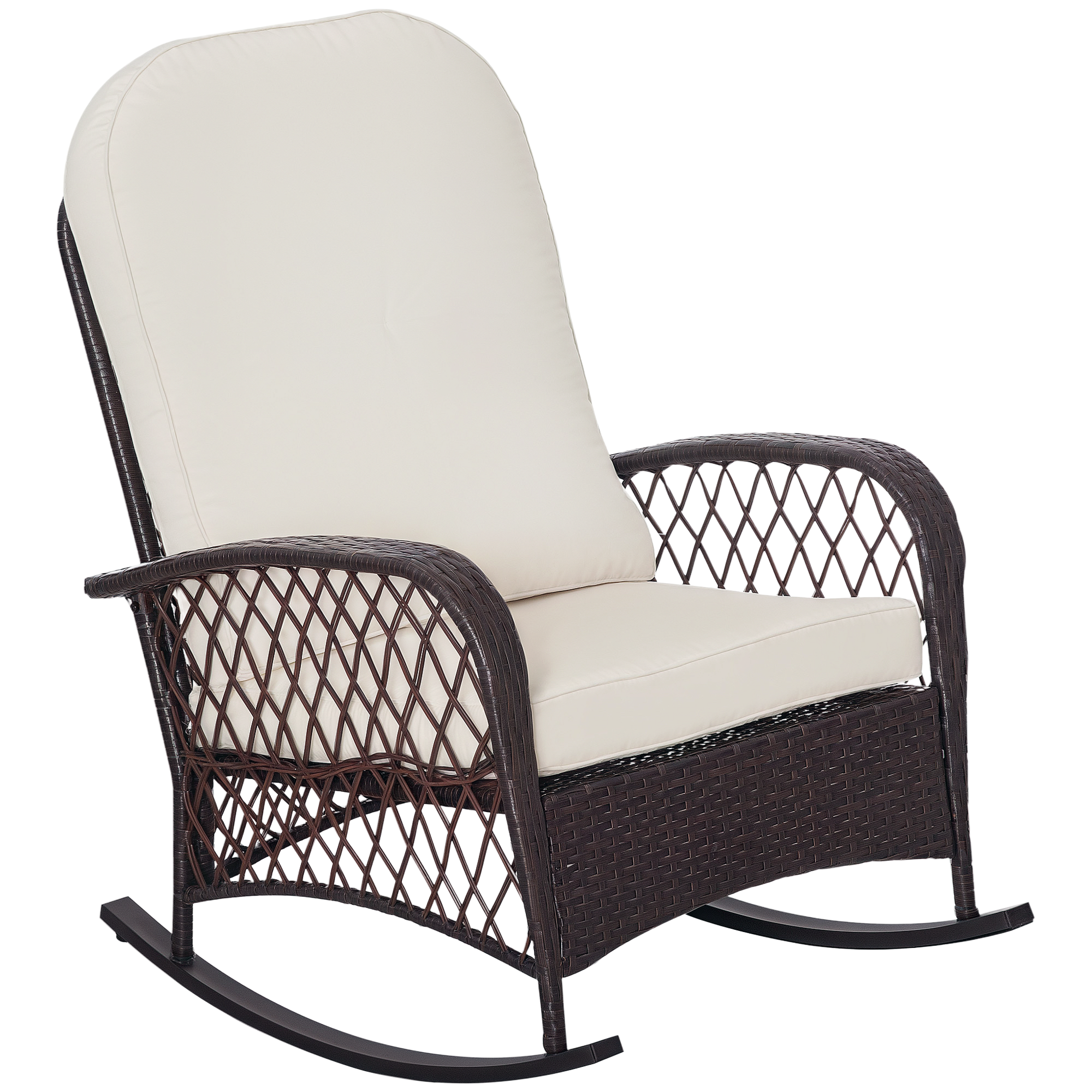 Rattan Porch Rocker w/ Plush Cushion, Dark Blue (Drop Shipping Only, Not for Amazon)
