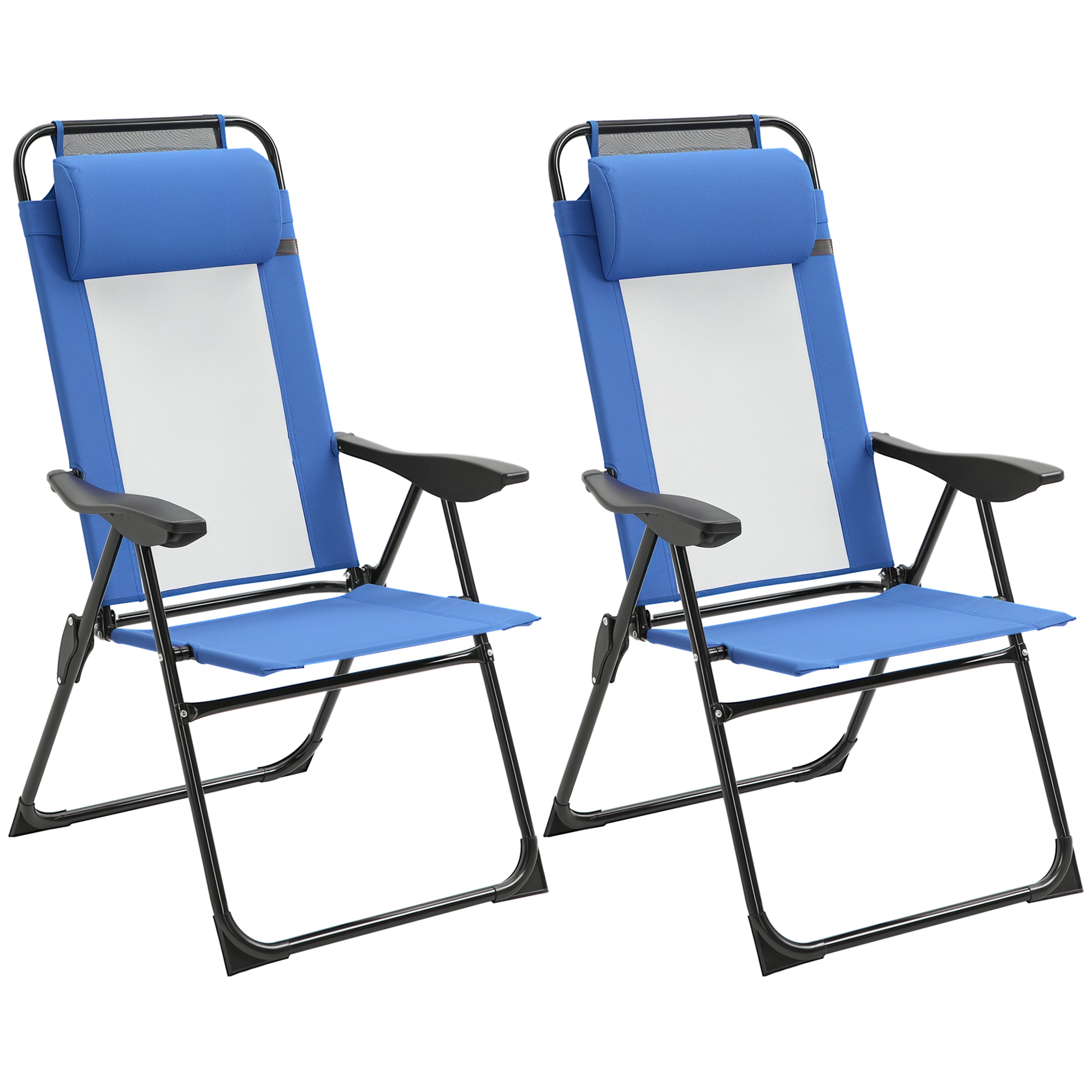 Folding Patio Dining Chairs Set of 2, Outdoor Deck Chair with Removable Headrest, Camping Chair with Adjustable Sling Back for Garden, Backyard, Lawn, Blue (Drop Shipping Only, Not for Amazon)