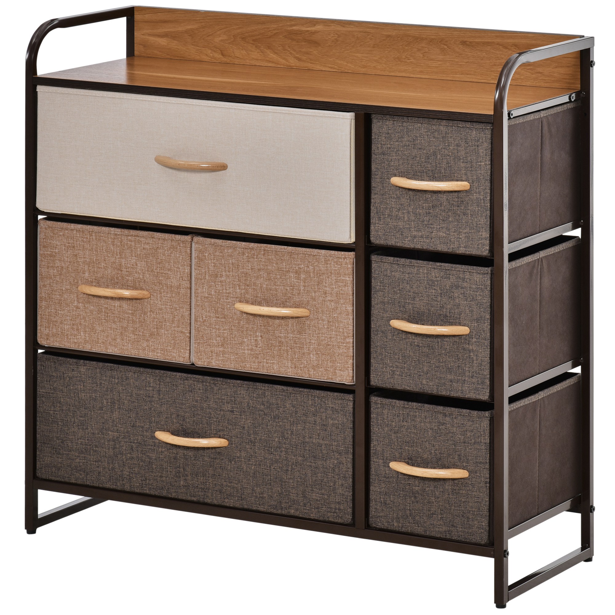 3-Tier Storage Organizer for Bedroom Entryway, 7-Drawer Dresser with Steel Frame for Bedroom, Maple Wood (Drop Shipping Only, Not for Amazon)