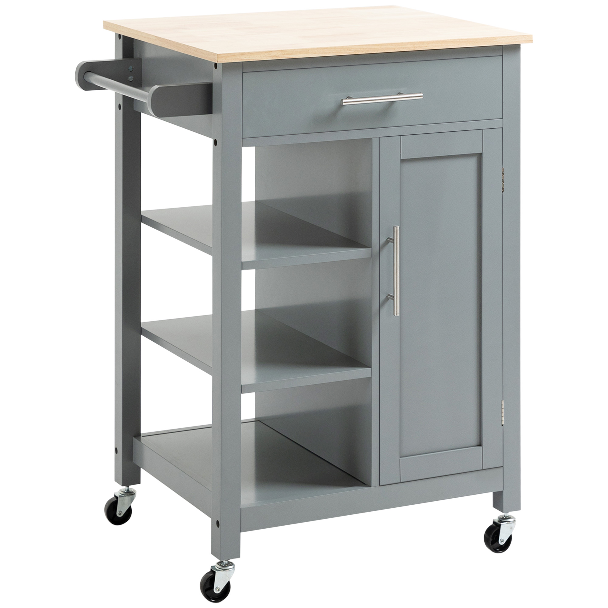 Kitchen Island Cart, Rolling Kitchen Island with Storage Shelf, Solid Wood Top, Drawer, for Dining Room, White (Drop Shipping Only, Not for Amazon)