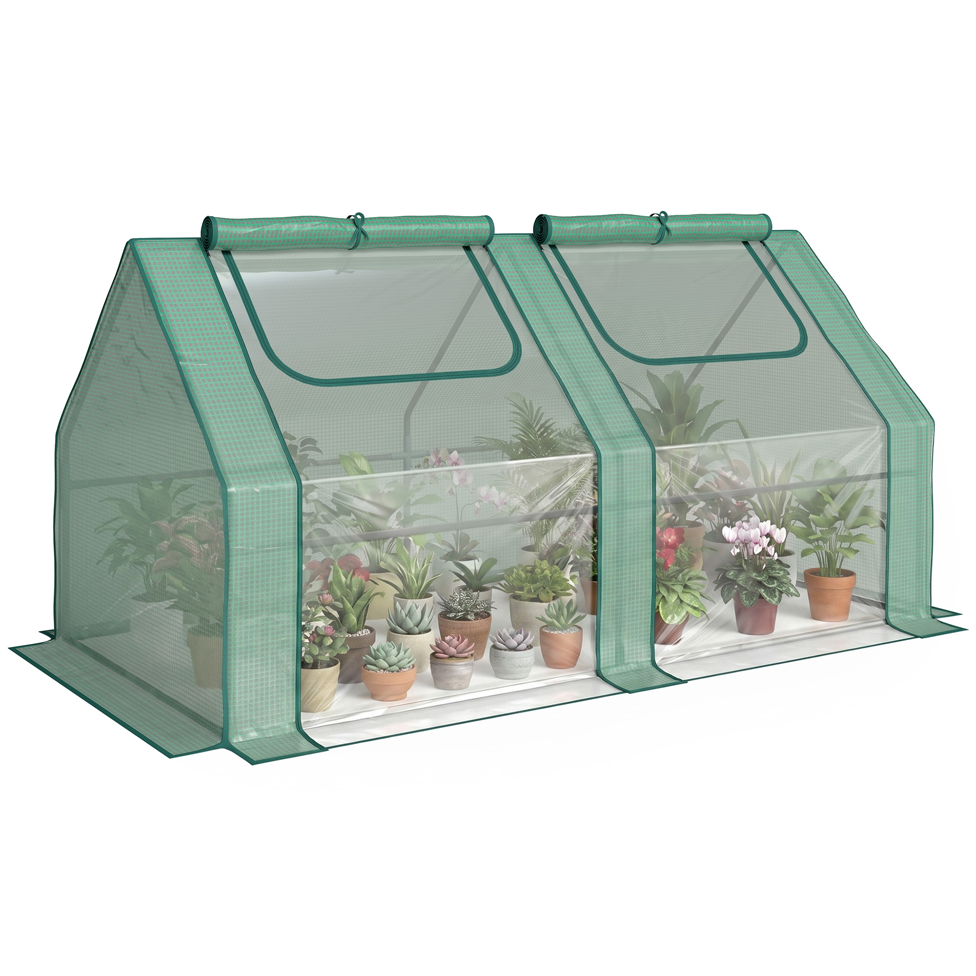 6' x 3' x 3' Portable Greenhouse, Garden Hot House with Two PE/PVC Covers and 2 Roll Up Windows, Green (Drop Shipping Only, Not for Amazon)