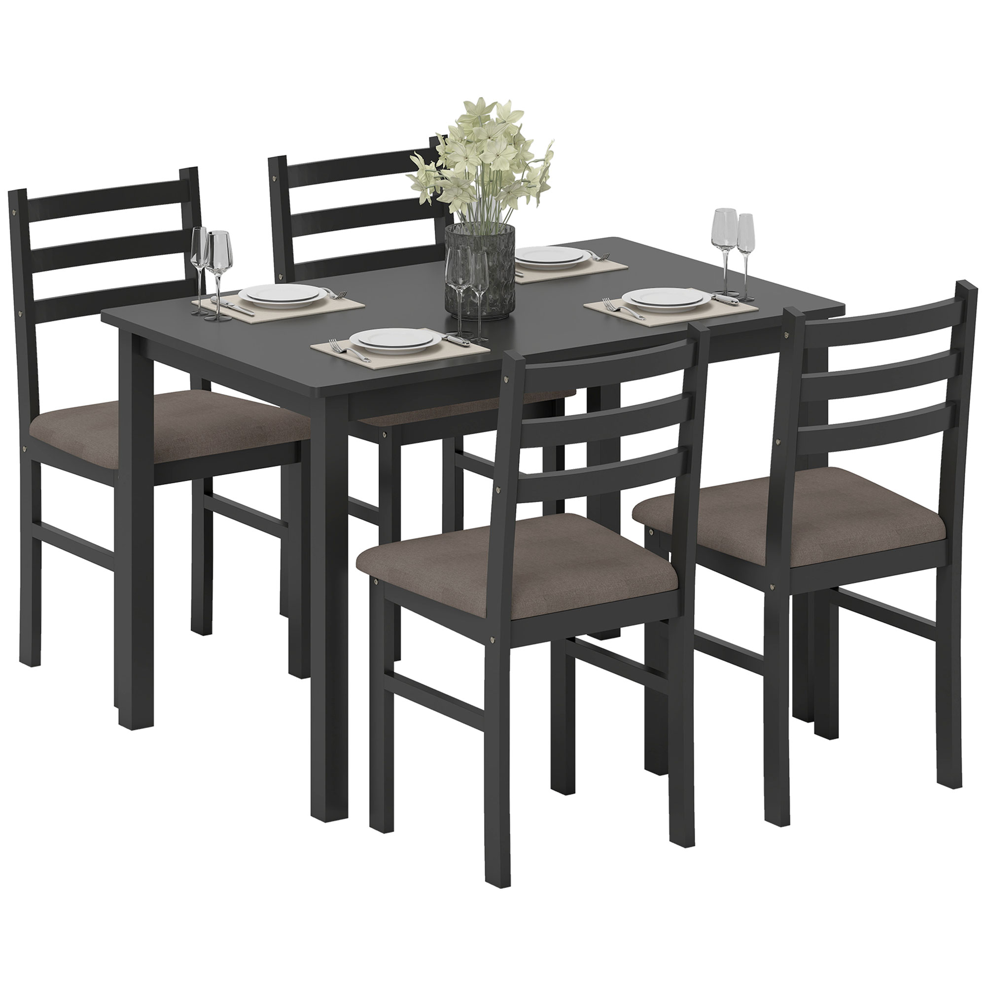 5-Piece Small Kitchen Table Set for 4, Farmhouse Dining Table Set with Upholstered Chairs and Rubber Wood Legs, White (Drop Shipping Only, Not for Amazon)