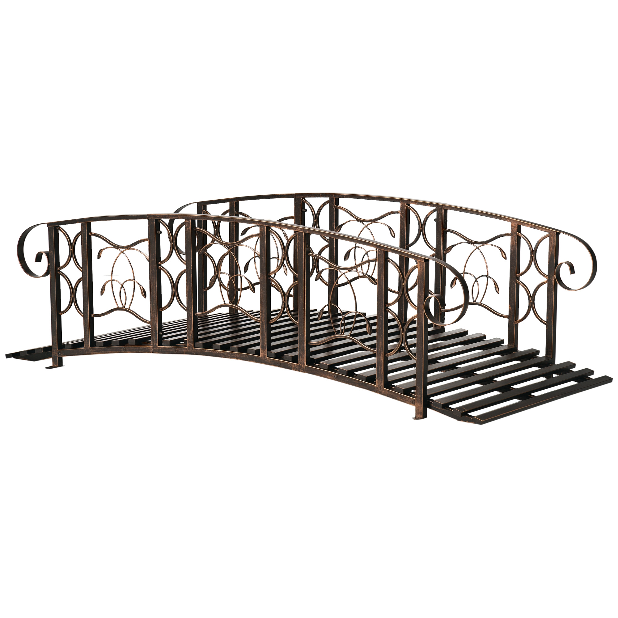 6' Metal Arch Backyard Garden Bridge with 660 lbs. Weight Capacity, Safety Siderails, Vine Motifs, Easy Assembly for Backyard Creek, Stream, Pond, Brown (Drop Shipping Only, Not for Amazon)