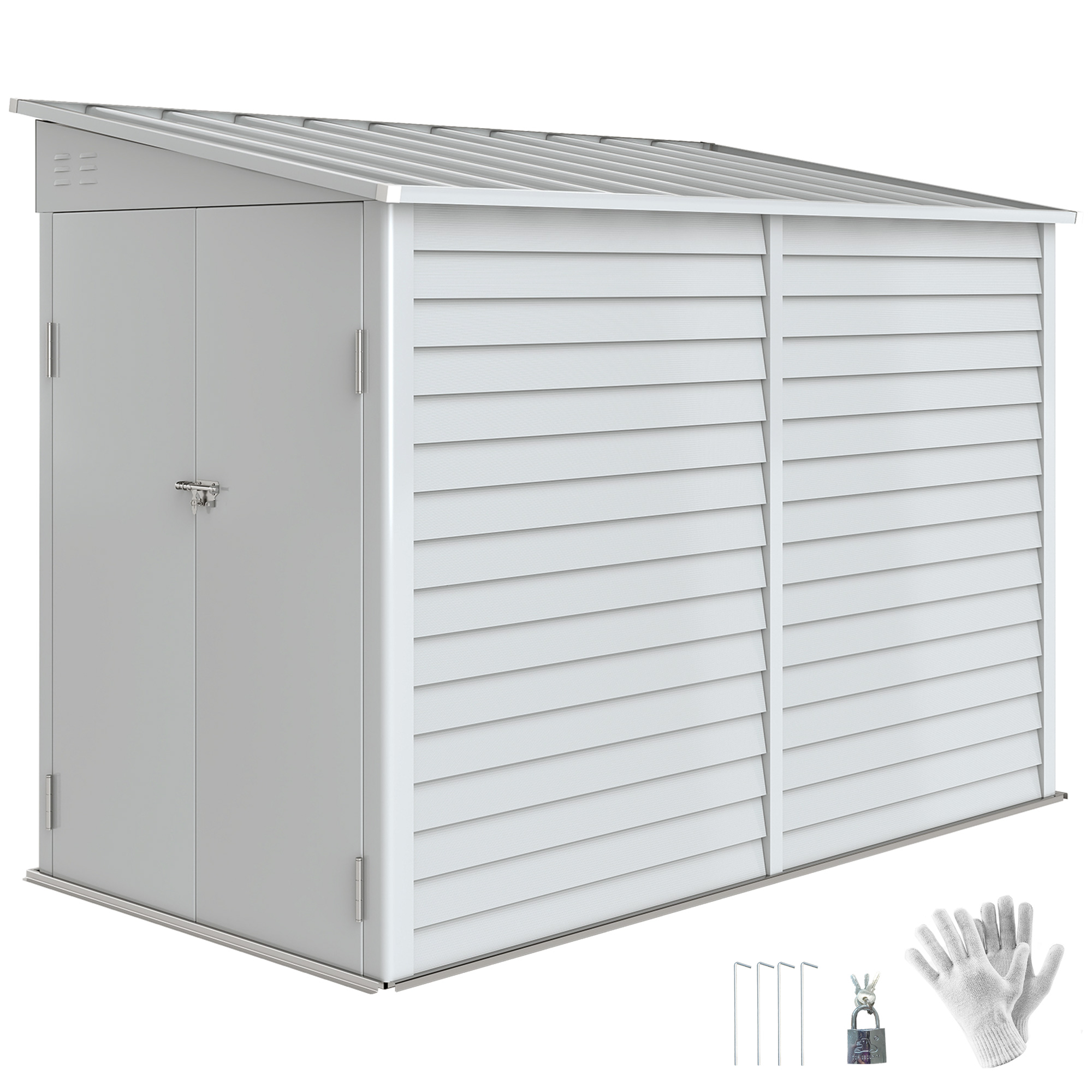 4.6' x 9' Outdoor Storage Shed, Lean to Metal Shed with Foundation Kit, Lockable Doors and Gloves for Patio, Lawn, Dark Gray (Drop Shipping Only, Not for Amazon)