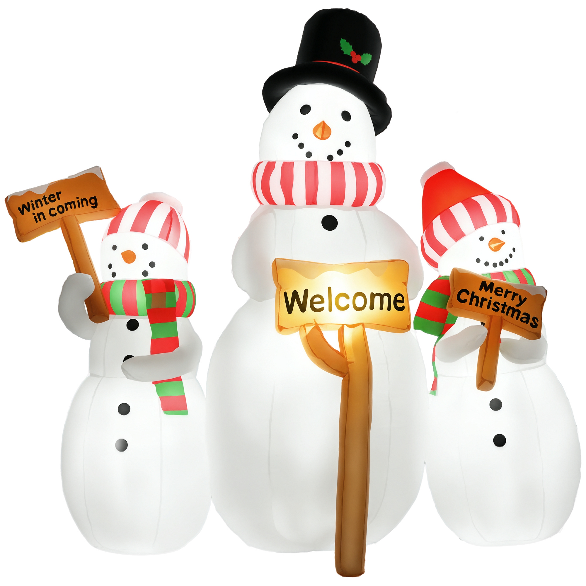 6.1' Inflatable Three Snowmen with Sign Each, Blow-Up Outdoor Christmas Display w/ LED Lights for Party (Drop Shipping Only, Not for Amazon)