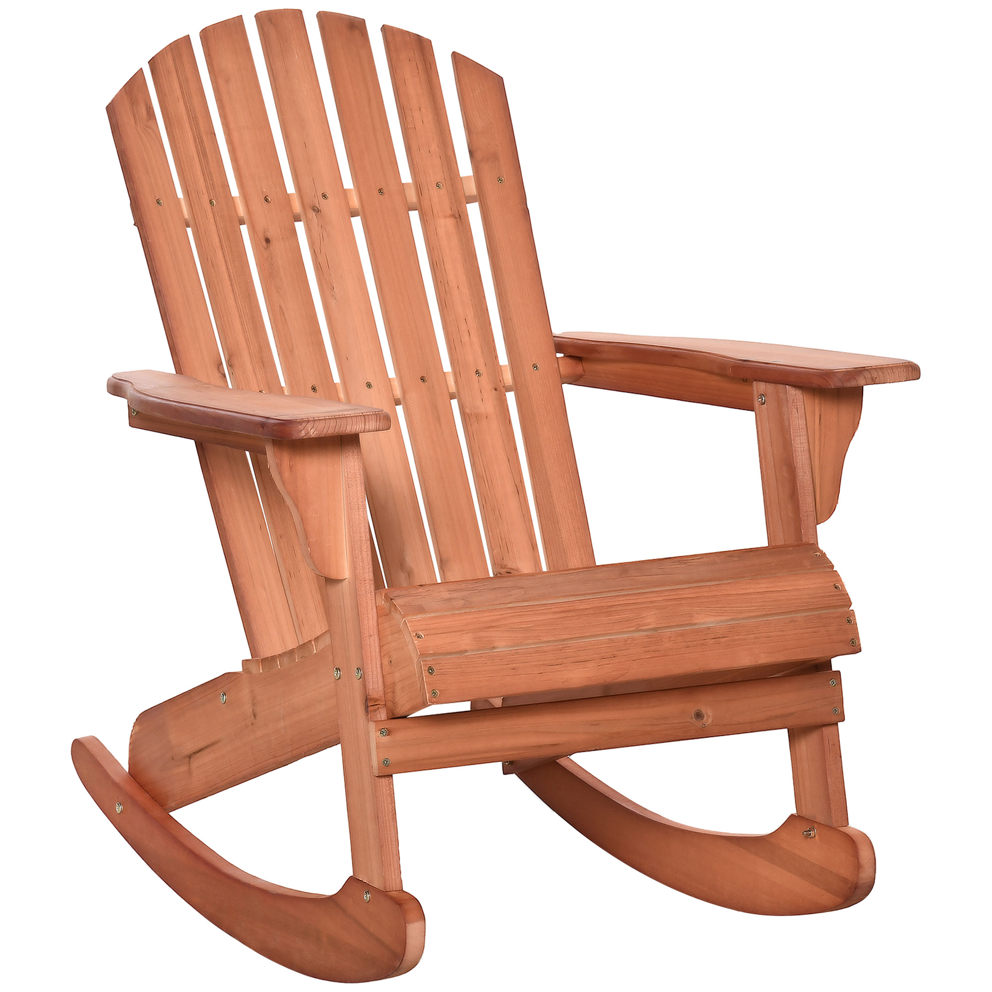 Wooden Adirondack Rocking Chair Outdoor Lounge Chair Fire Pit Seating with Slatted Wooden Design, Fanned Back, Teak (Drop Shipping Only, Not for Amazon)