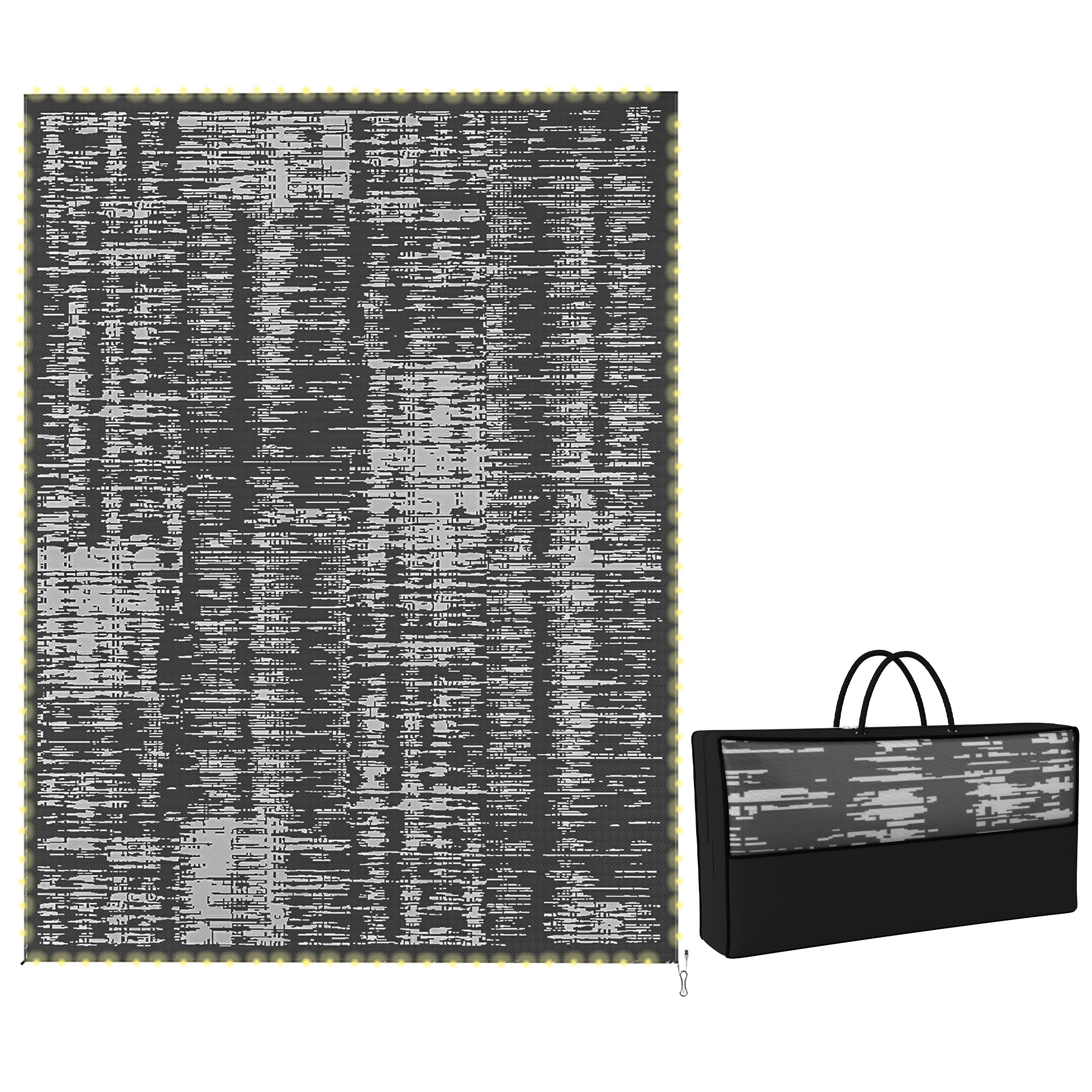 Reversible Outdoor Rug Carpet with LED Lights, Carry Bag & Ground Stakes for Backyard, Deck, Picnic, Beach, 12' x 9' (Drop Shipping Only, Not for Amazon)