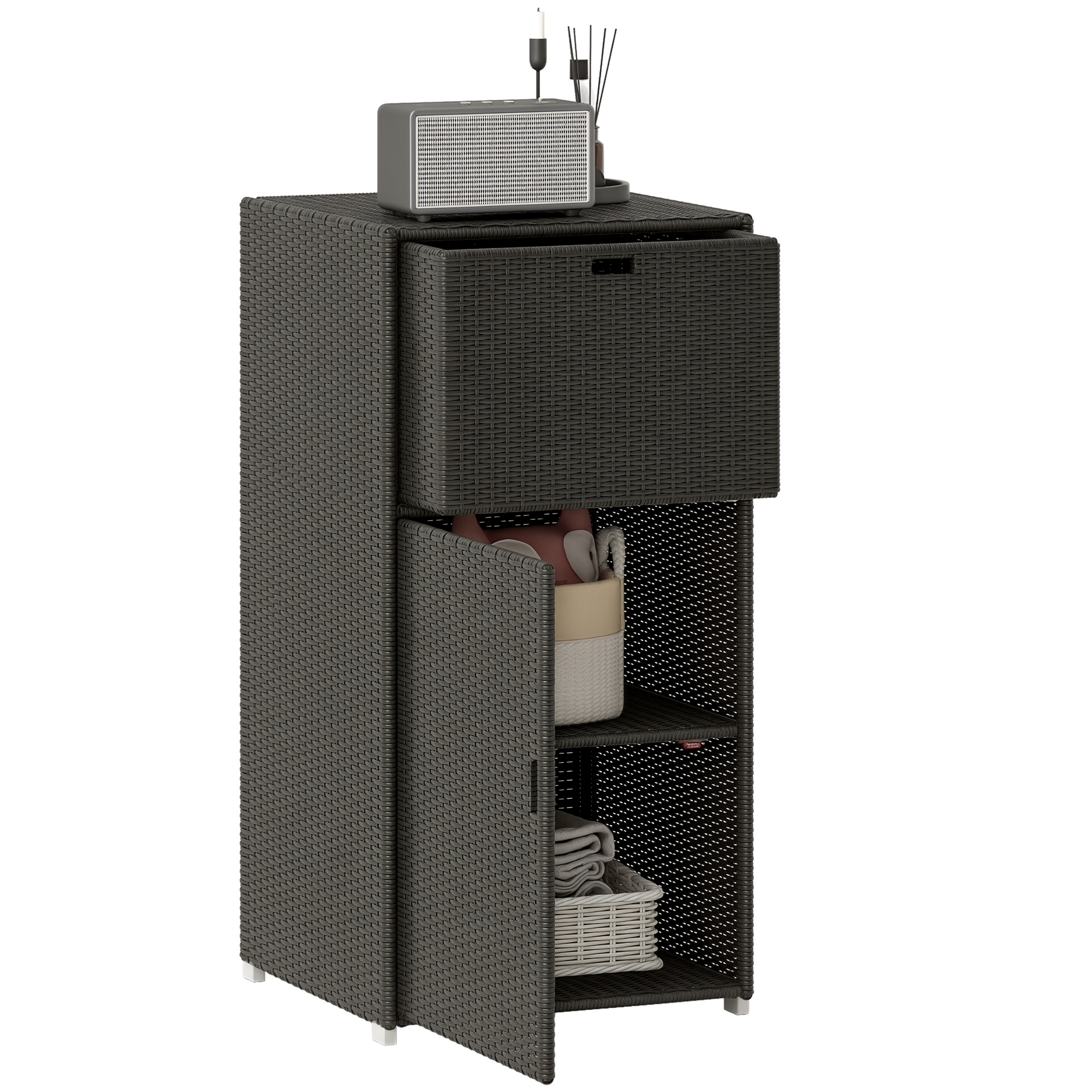 Outdoor Towel Rack for Pool w/ Drawer & Cabinet, Gray (Drop Shipping Only, Not for Amazon)