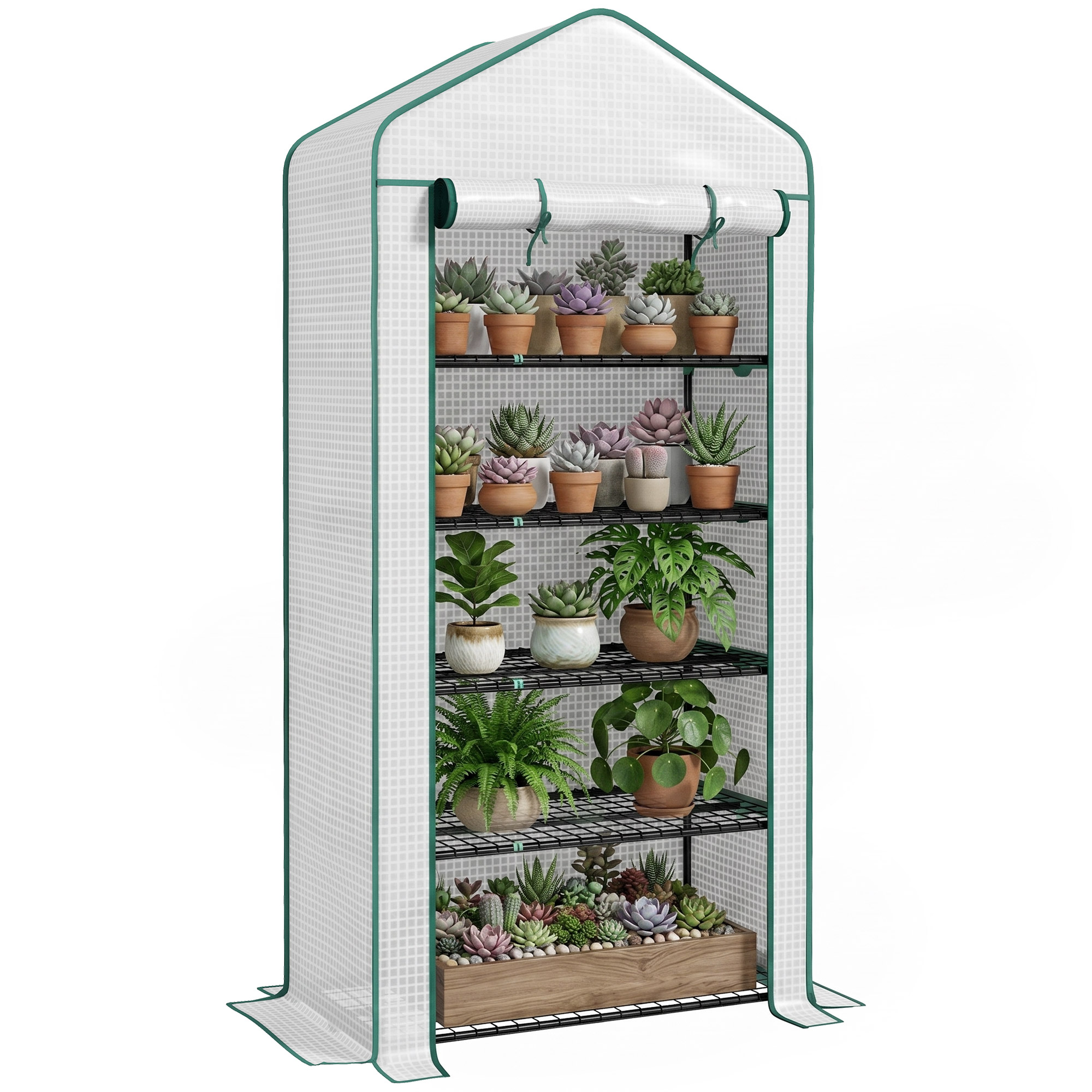 5 Tier Mini Greenhouse, Small Portable Greenhouse with PE Cover, Roll-Up Zippered Door, 76