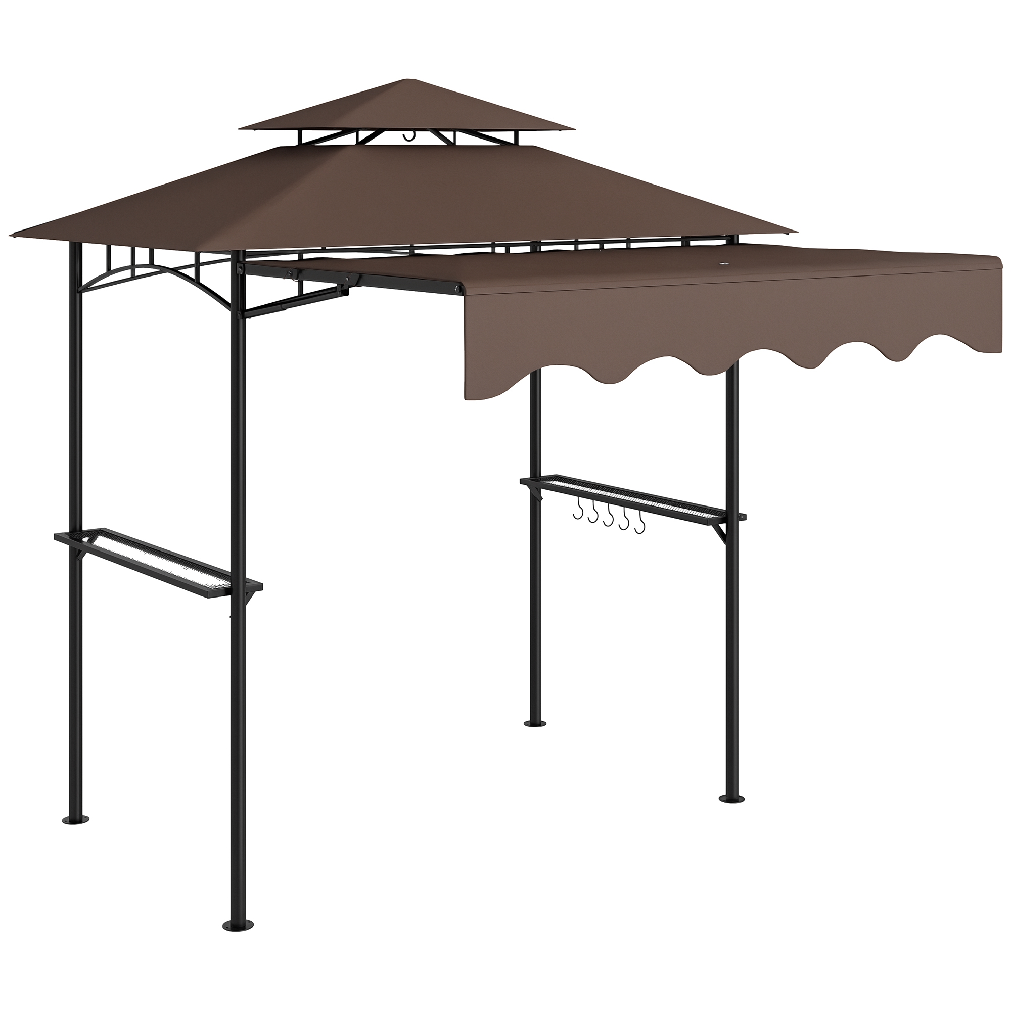 8' x 7.6' Outdoor Grill Gazebo, Barbecue Gazebo Shelter with Side Awning, 2 Side Shelves and 6 Hooks, Brown (Drop Shipping Only, Not for Amazon)
