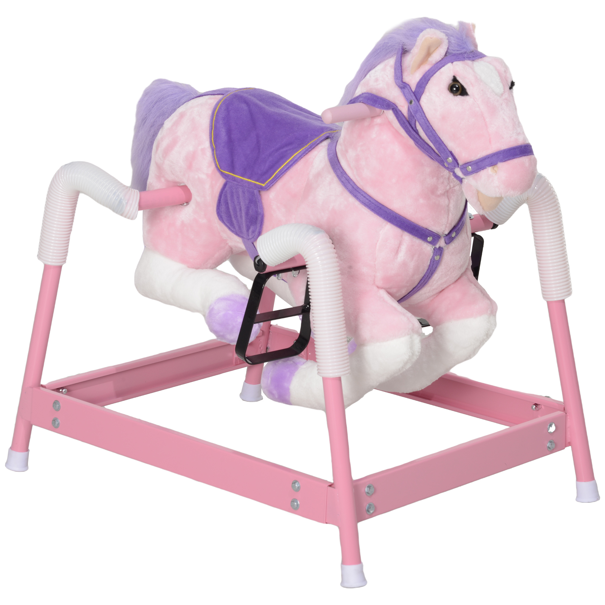 Spring Rocking Horse, Kids Ride on Horse, Plush Horse Ride-on w/ Sounds & Foot Stirrups for Kids 3-8 Years, Pink (Drop Shipping Only, Not for Amazon)