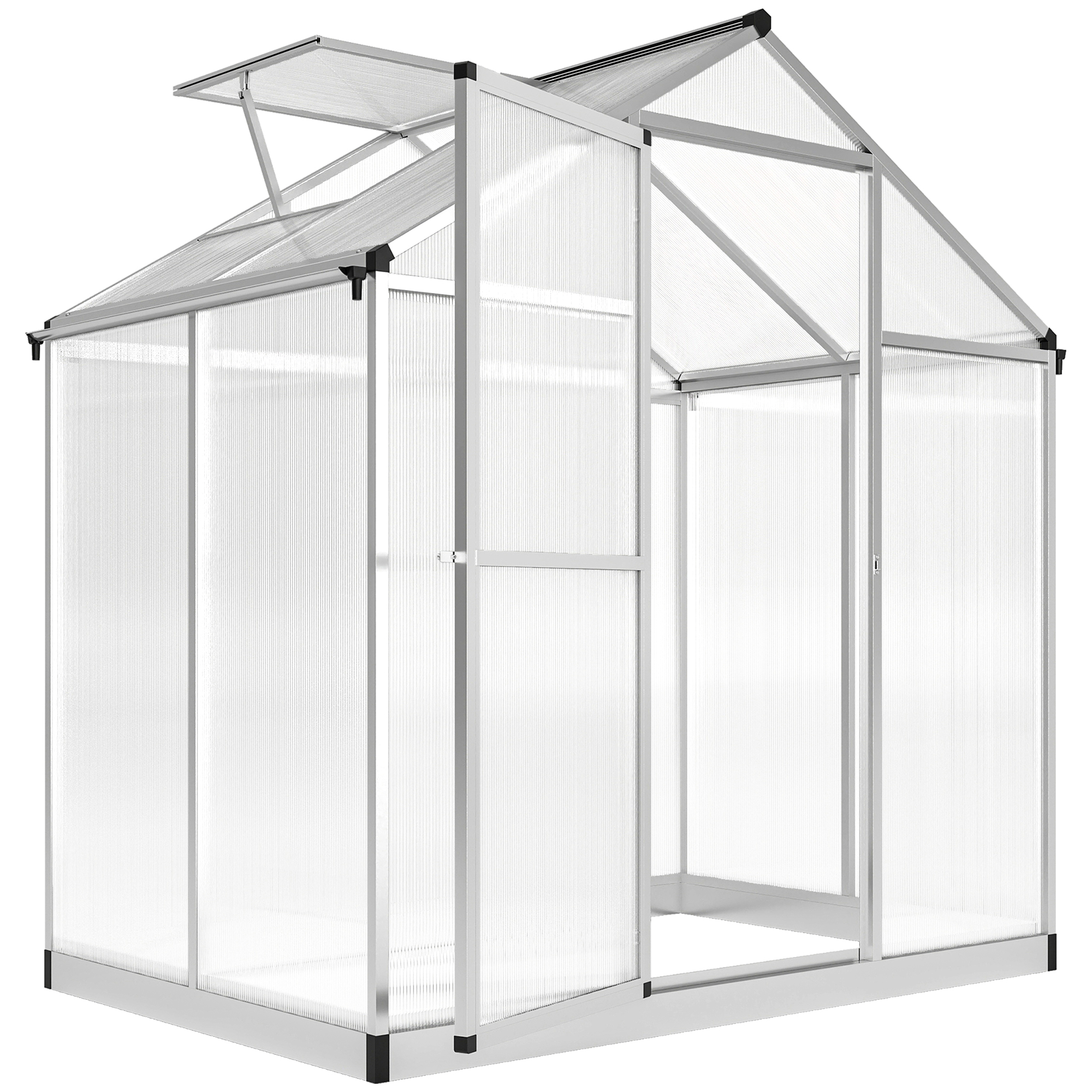 4' L x 6' W Walk-In Polycarbonate Greenhouse with Roof Vent for Ventilation & Rain Gutter for Winter (Drop Shipping Only, Not for Amazon)