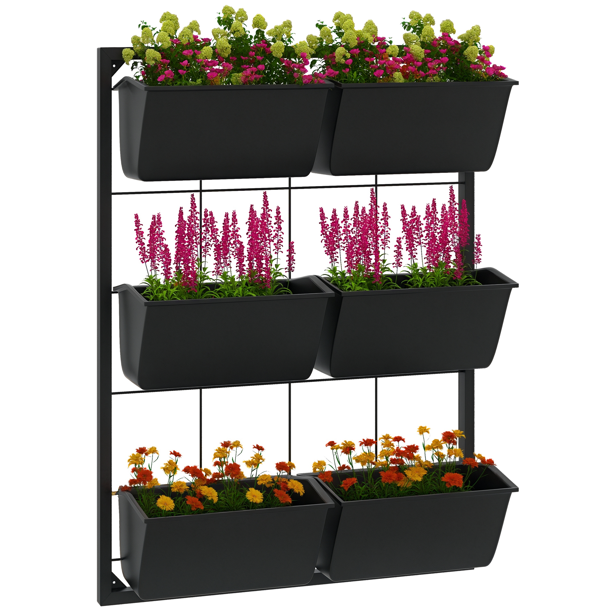 3-Tier Hanging Planter with 6 Pots for Indoor and Outdoor Use, Wall Planter, Self Draining & Wall Mounted, Green (Drop Shipping Only, Not for Amazon)